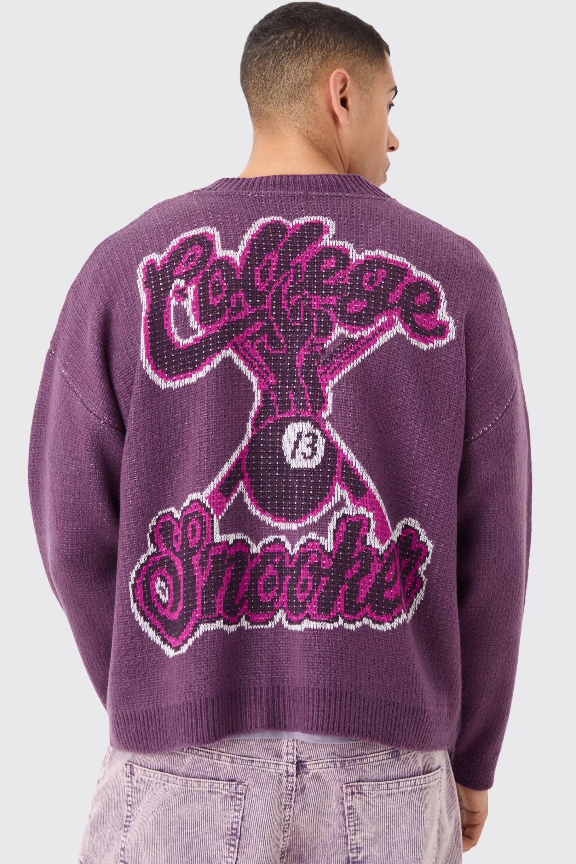 boohooMAN Oversized Boxy Brushed Varsity Knit Cardigan | UK