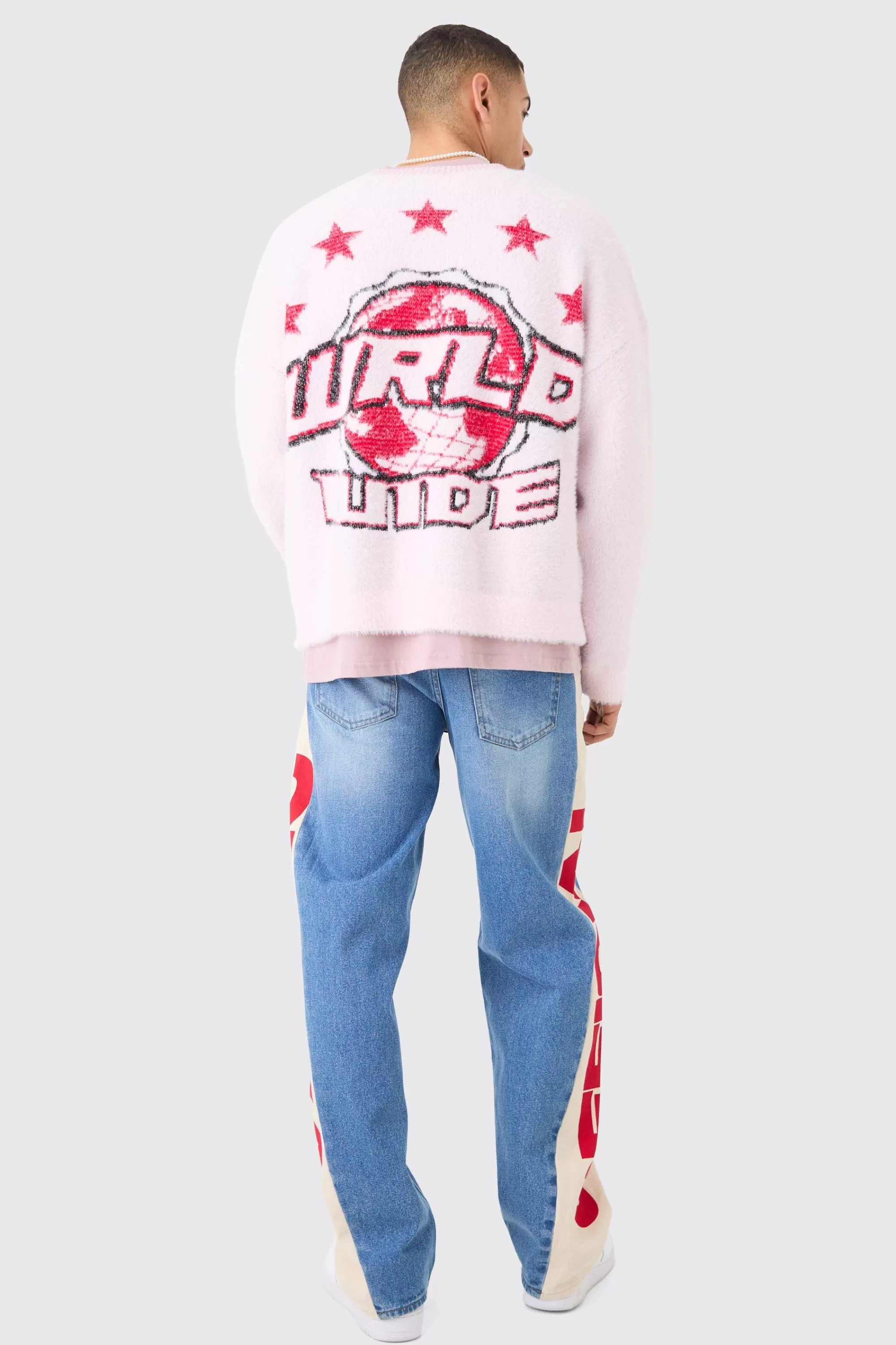 boohooMAN Oversized Boxy Brushed Varsity Knit Cardigan | UK