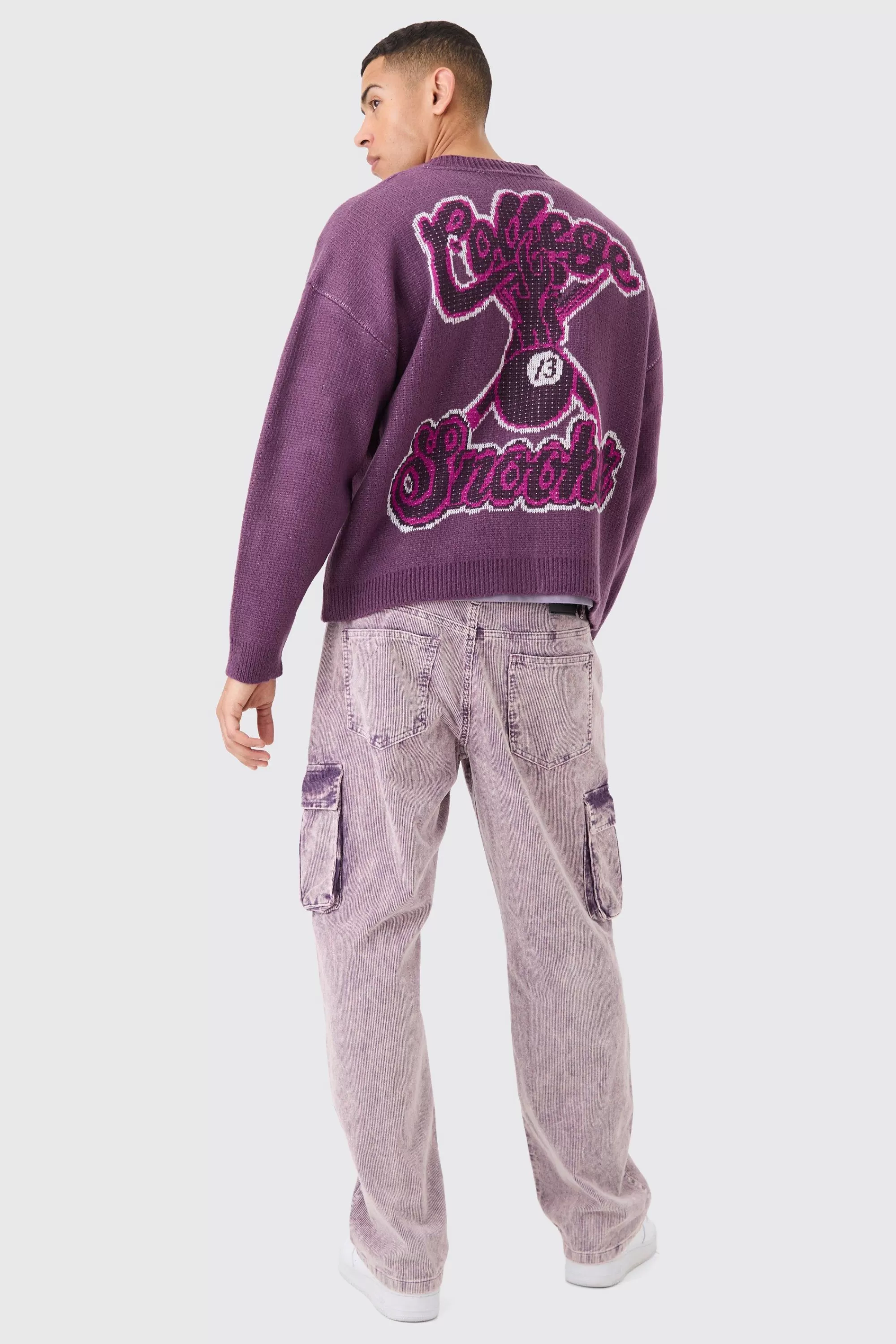 boohooMAN Oversized Boxy Brushed Varsity Knit Cardigan | UK