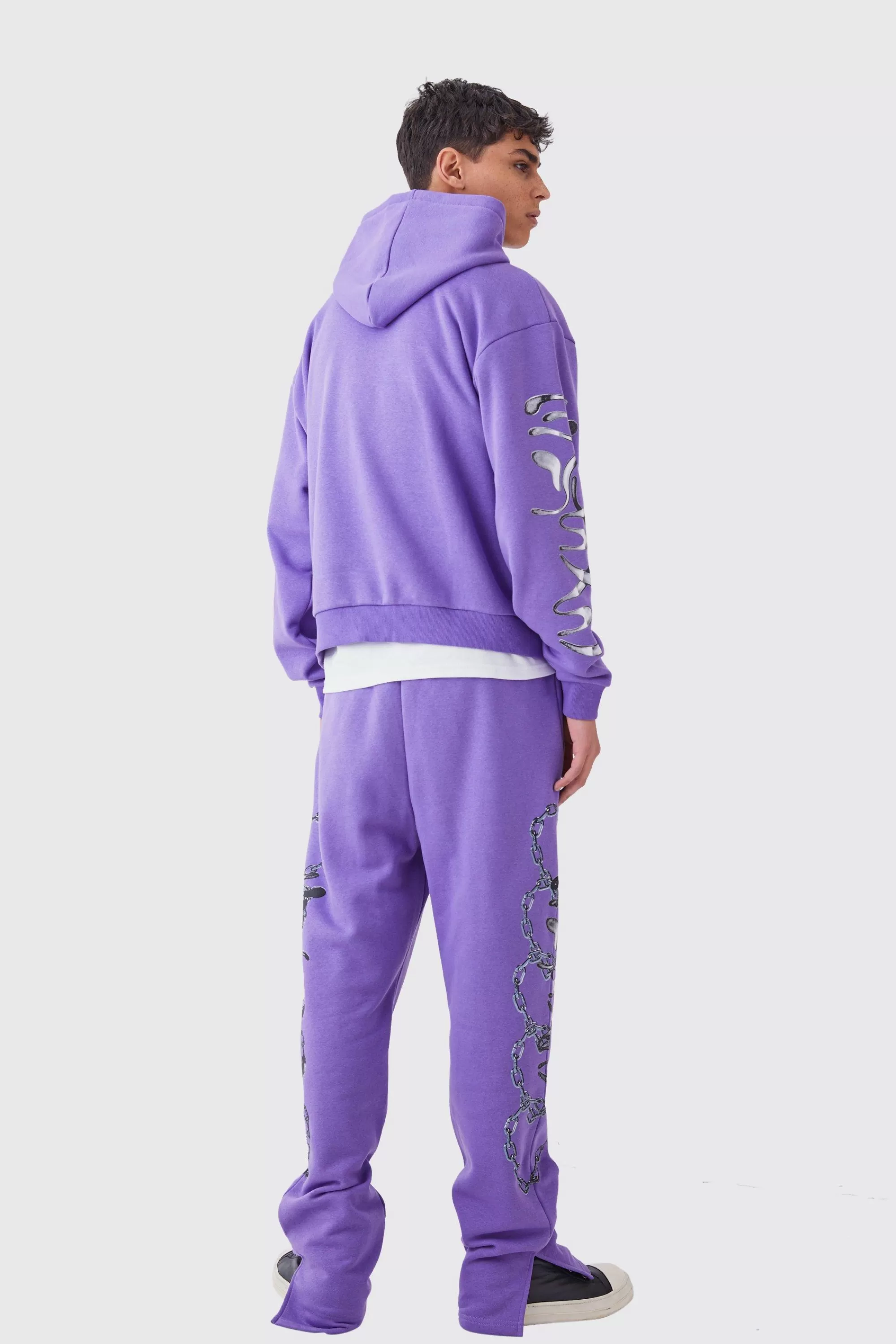 boohooMAN Oversized Boxy Chain Graphic Hooded Tracksuit | UK