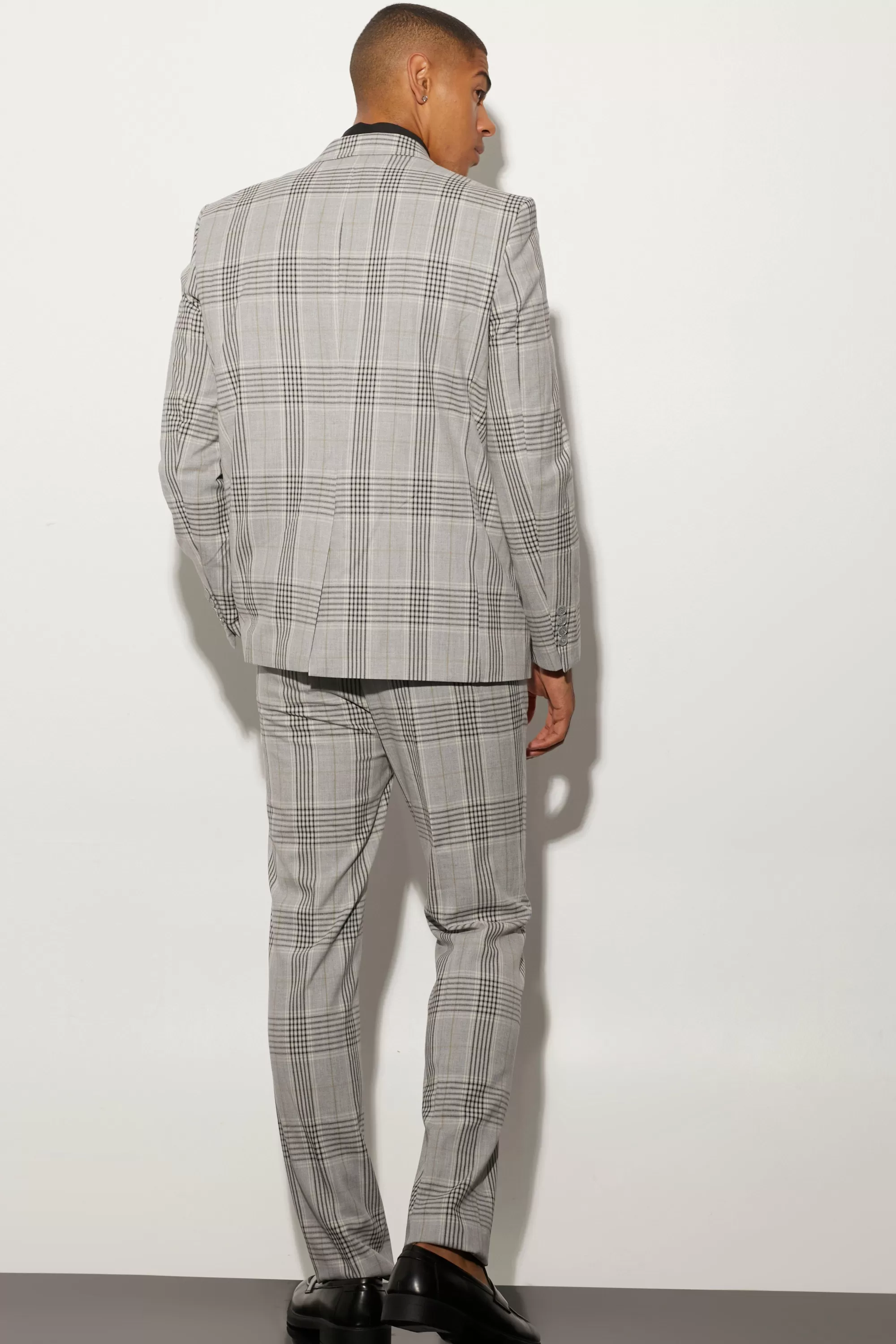 boohooMAN Oversized Boxy Check Contrast Stitch Suit | UK