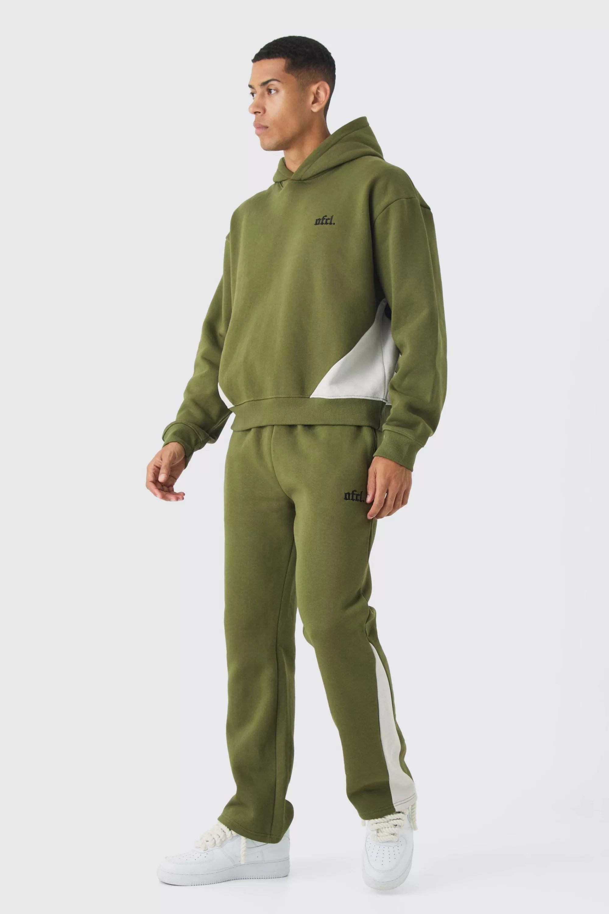boohooMAN Oversized Boxy Colour Block Gusset Tracksuit | UK