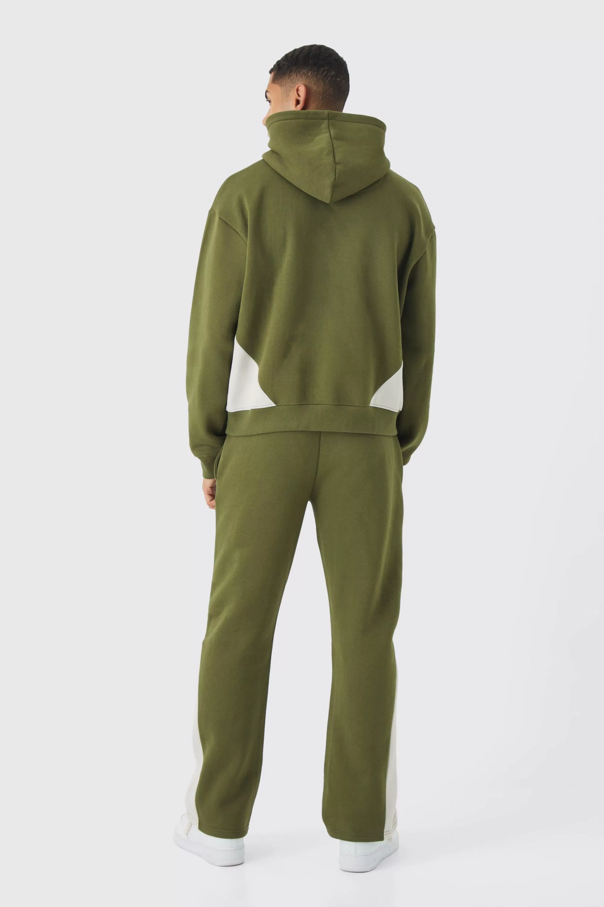 boohooMAN Oversized Boxy Colour Block Gusset Tracksuit | UK