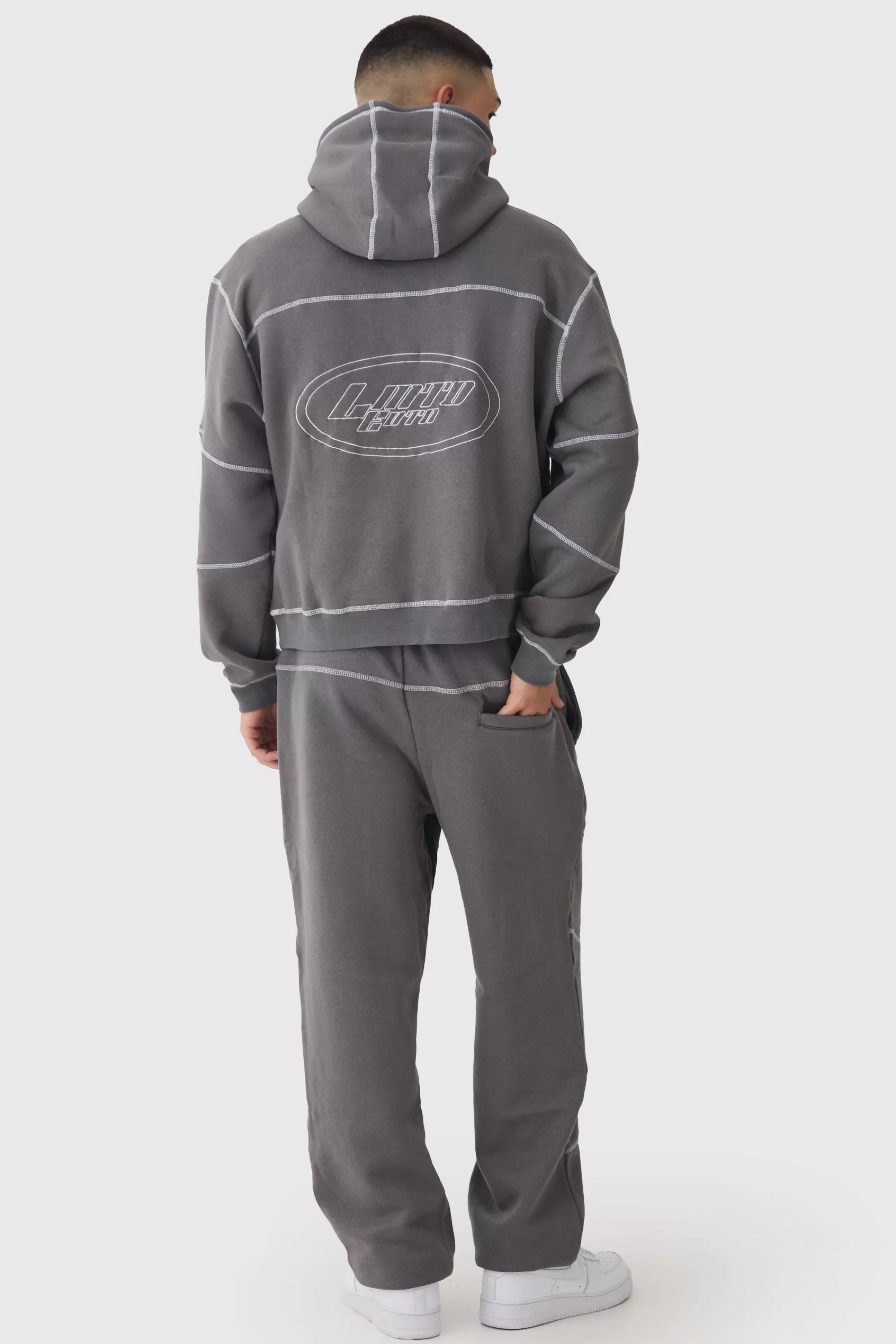 boohooMAN Oversized Boxy Contrast Stitch Embroidered Hoodie | UK