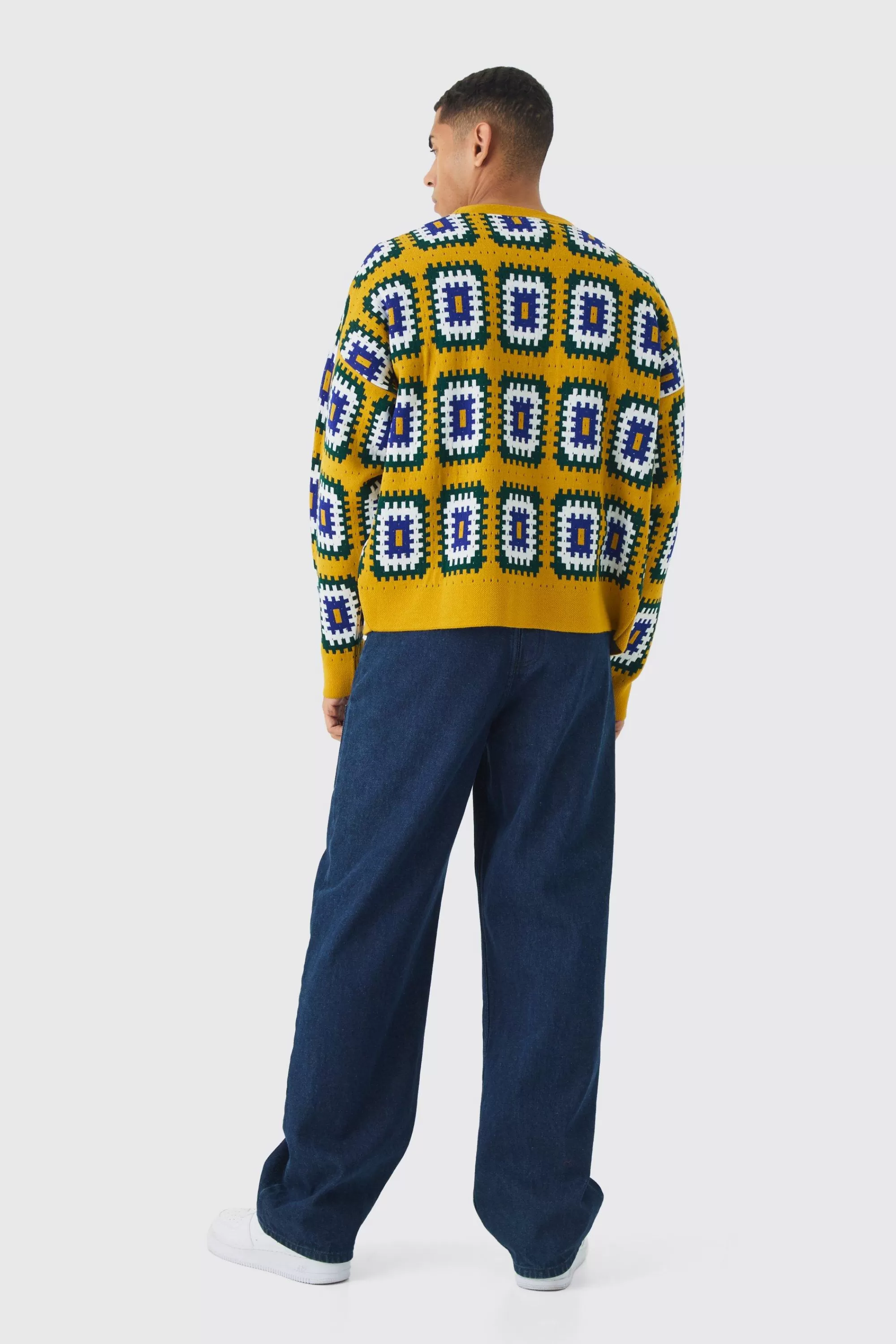 boohooMAN Oversized Boxy Crochet Cardigan | UK