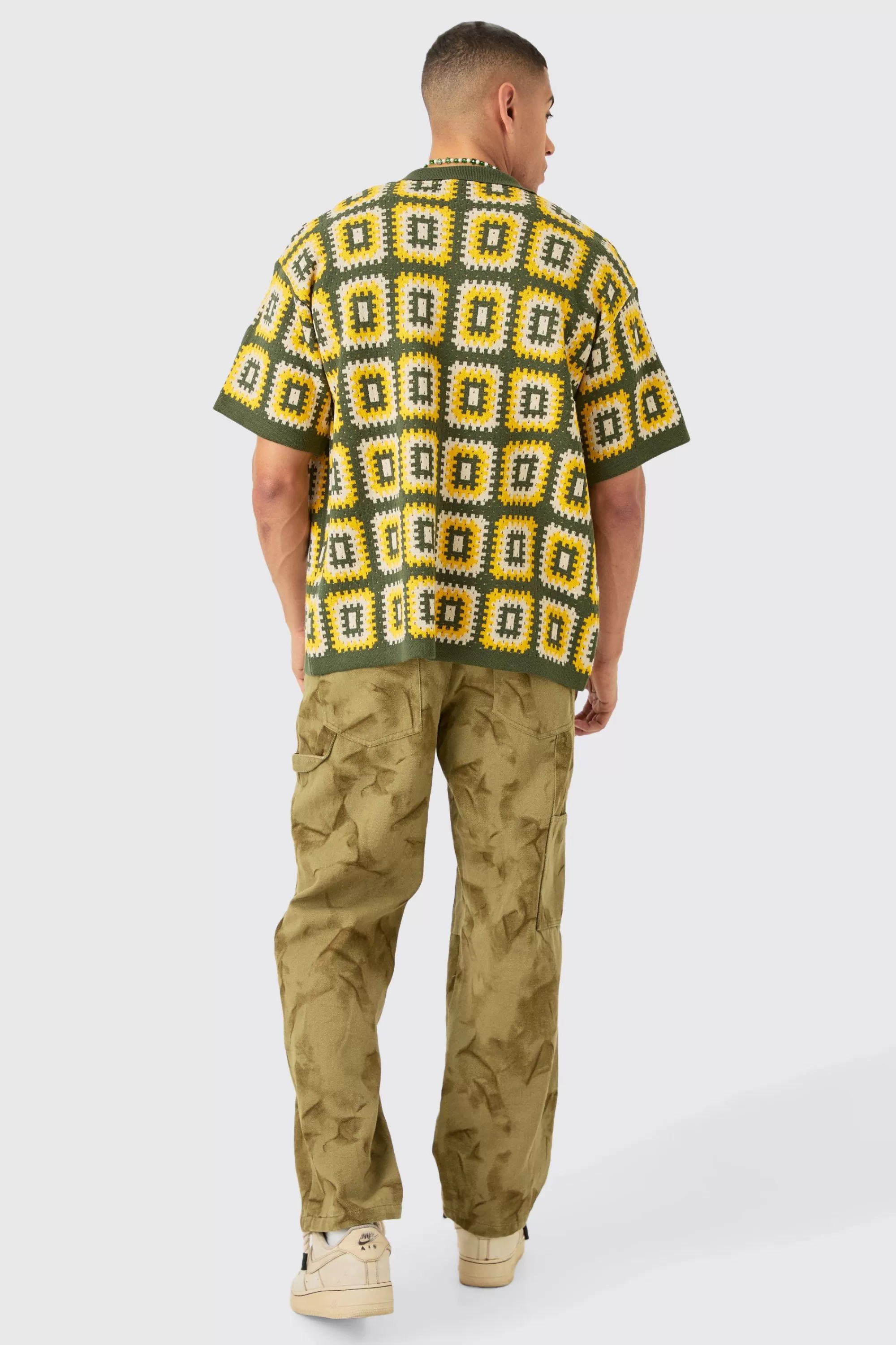boohooMAN Oversized Boxy Crochet Knit Shirt In | UK