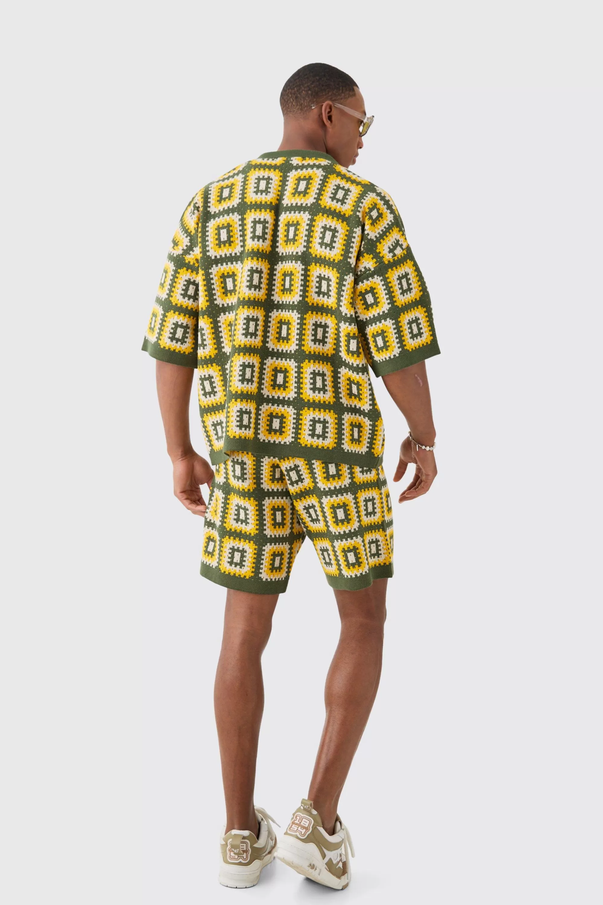 boohooMAN Oversized Boxy Crochet Knitted Polo | UK