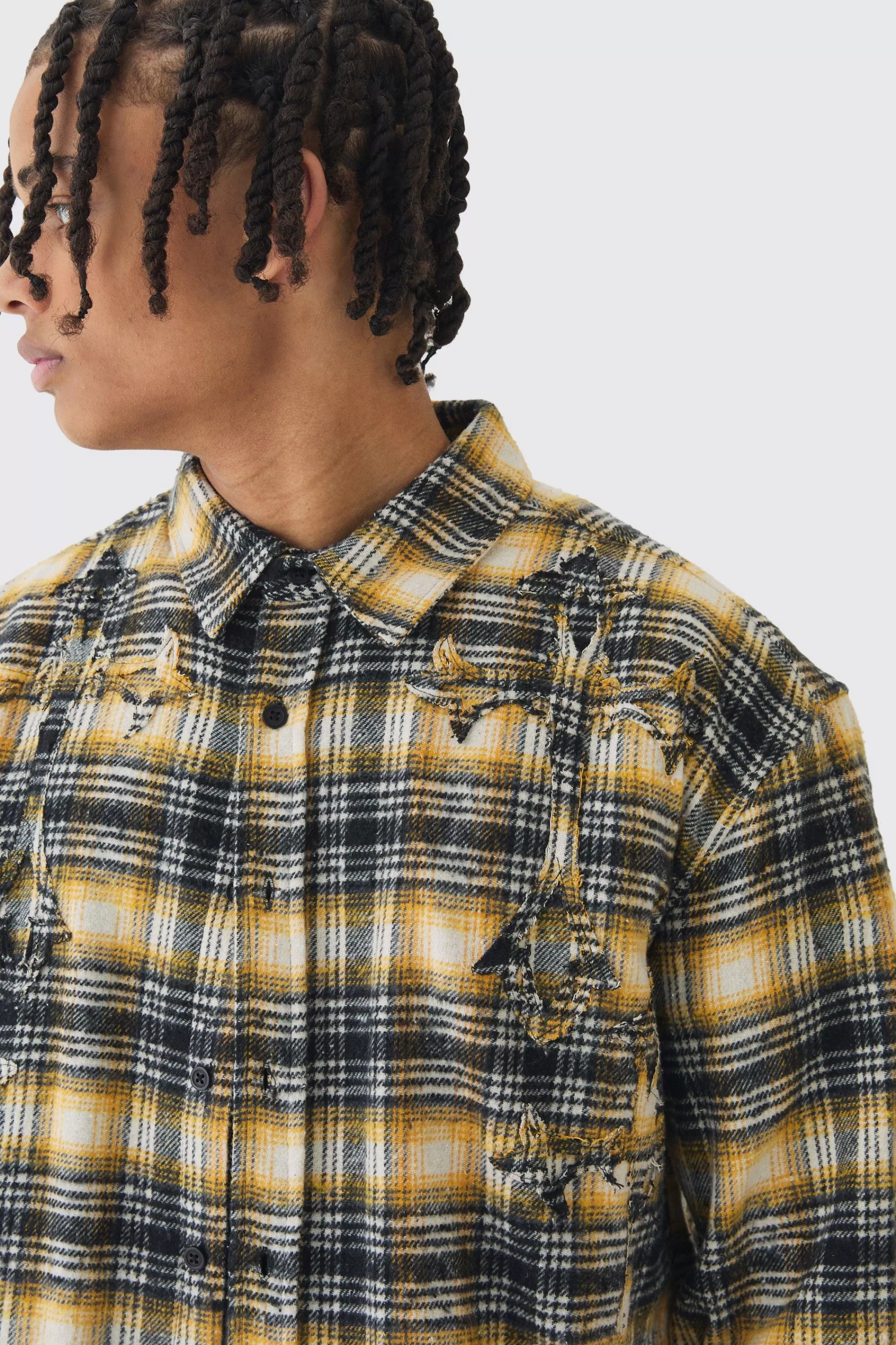 boohooMAN Oversized Boxy Cross Applique Check Shirt | UK
