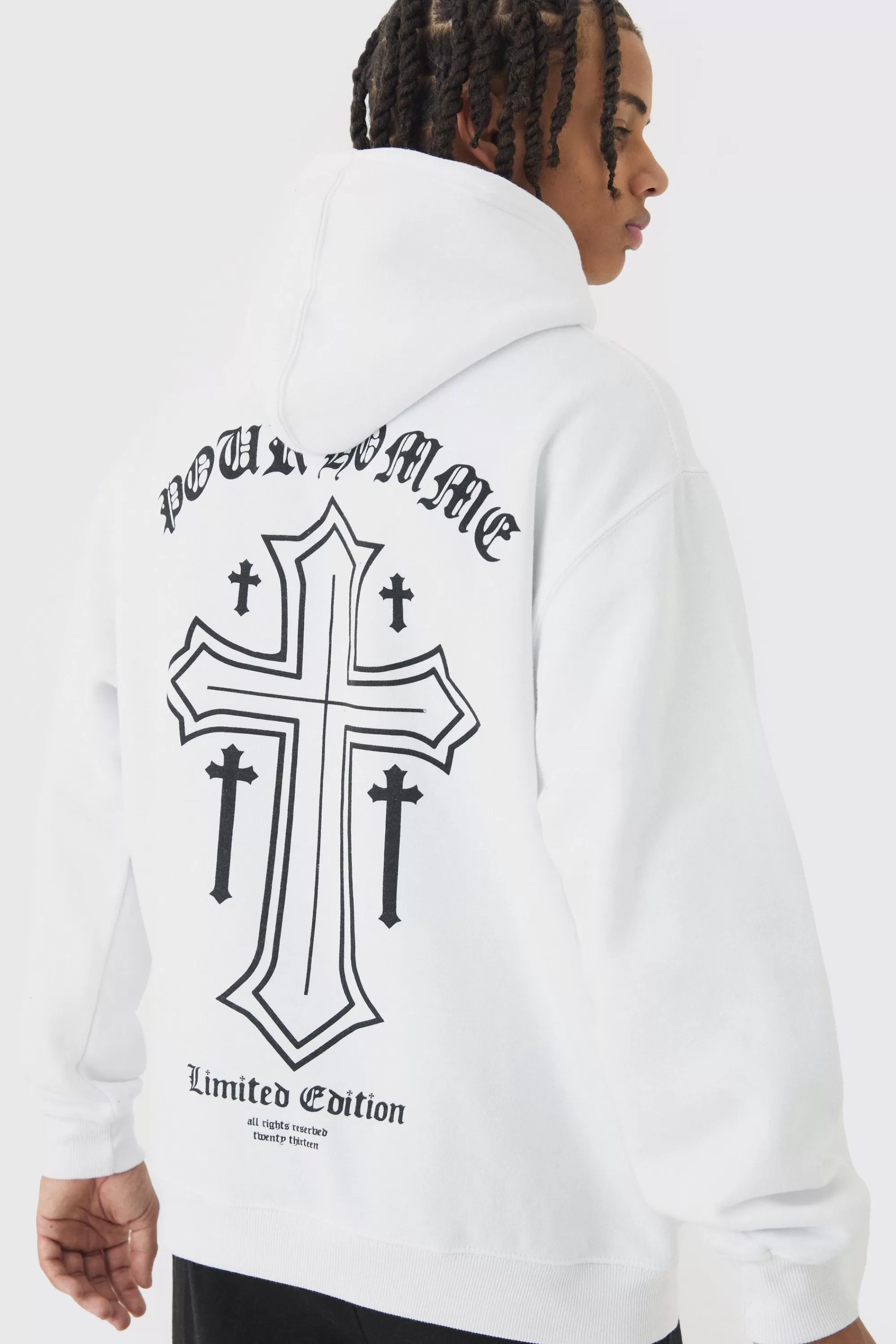 boohooMAN Oversized Boxy Cross Print Hoodie | UK