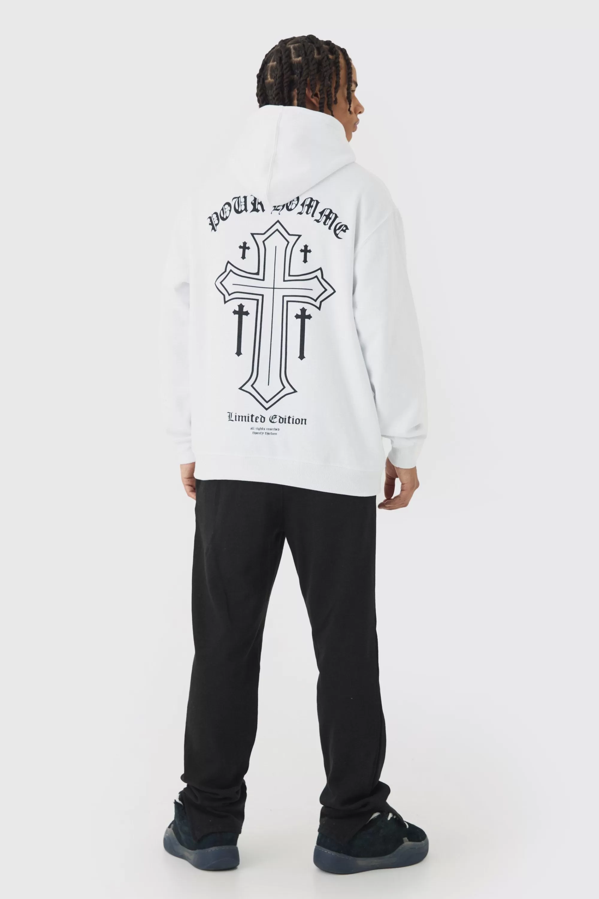 boohooMAN Oversized Boxy Cross Print Hoodie | UK