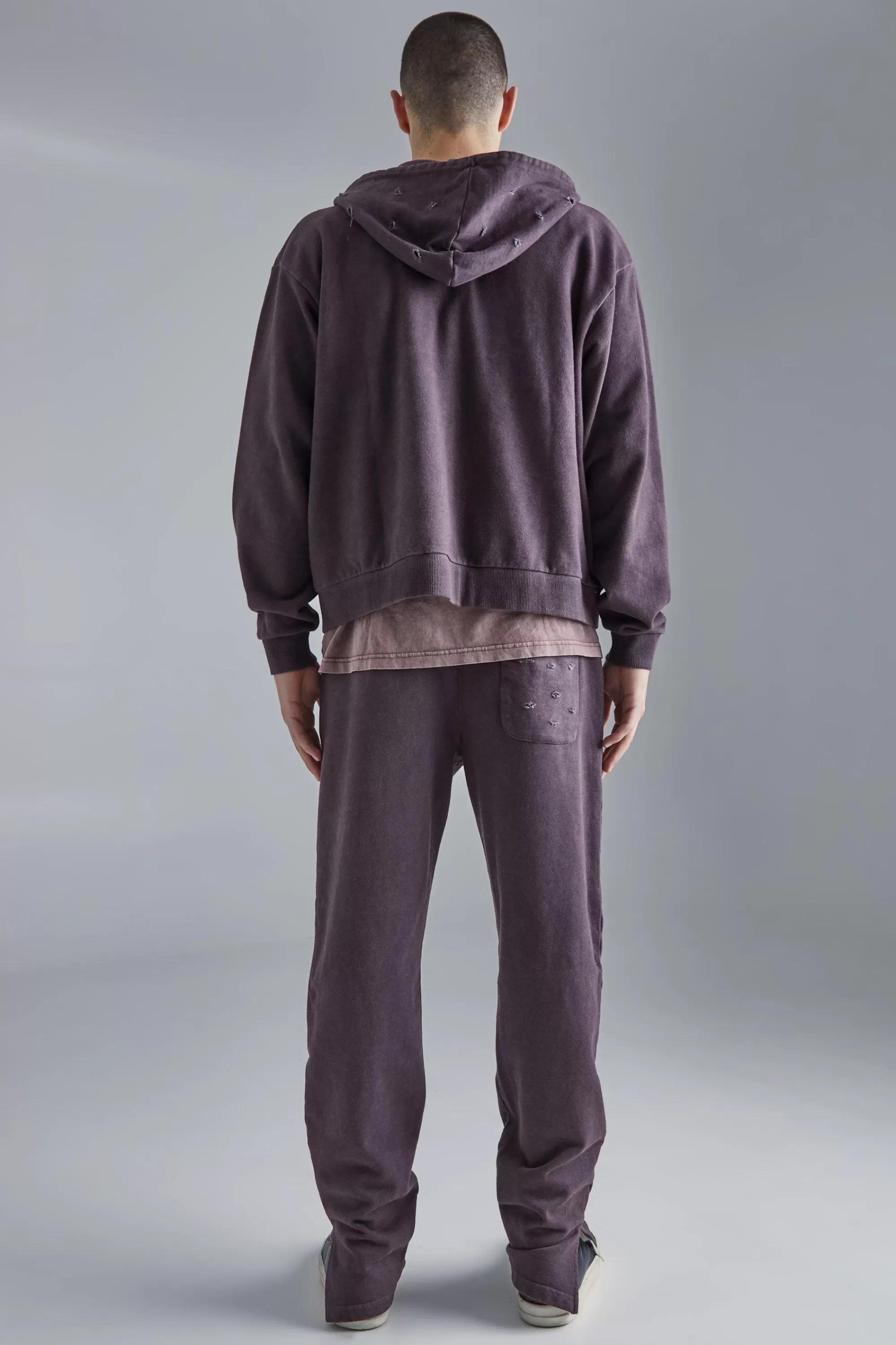 boohooMAN Oversized Boxy Distressed Washed Hoodie | UK