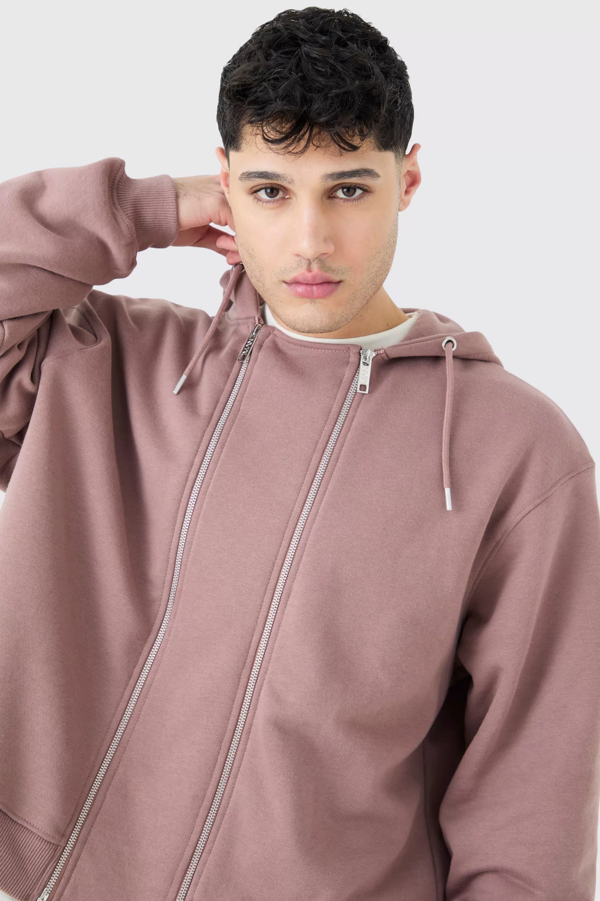 boohooMAN Oversized Boxy Double Zip Through Hoodie | UK