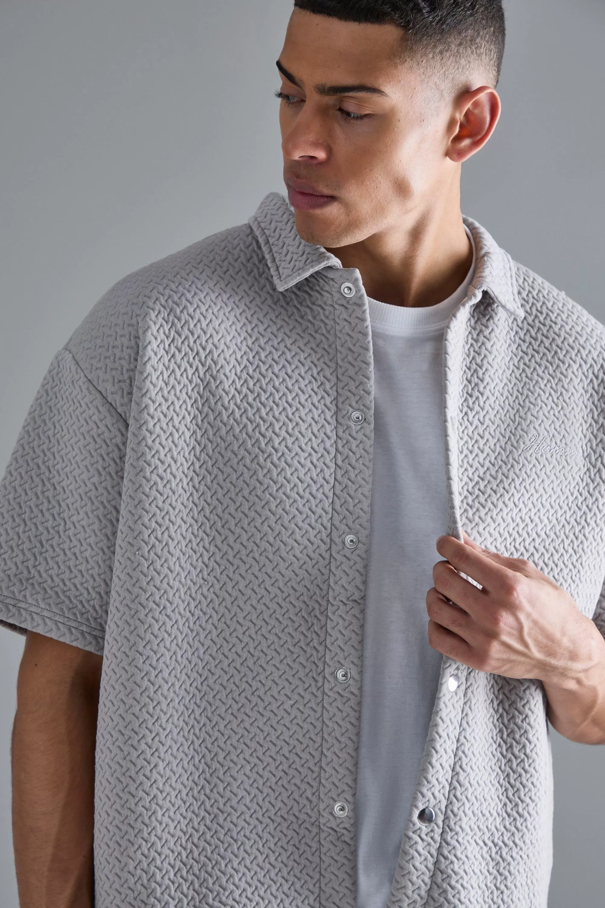 boohooMAN Oversized Boxy Embroidered Polo And Short Set | UK