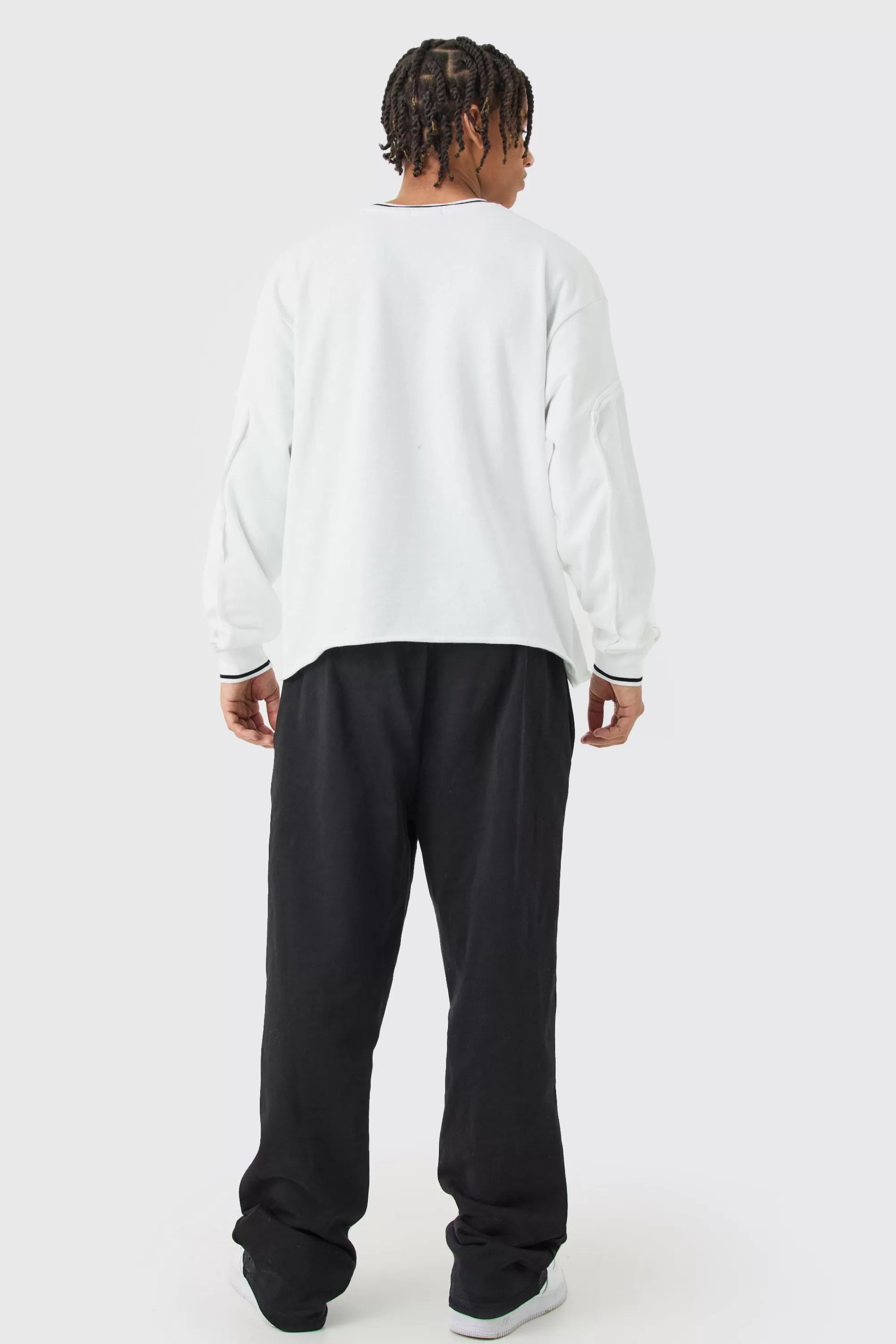 boohooMAN Oversized Boxy Embroidered Sports Rib Sweatshirt | UK