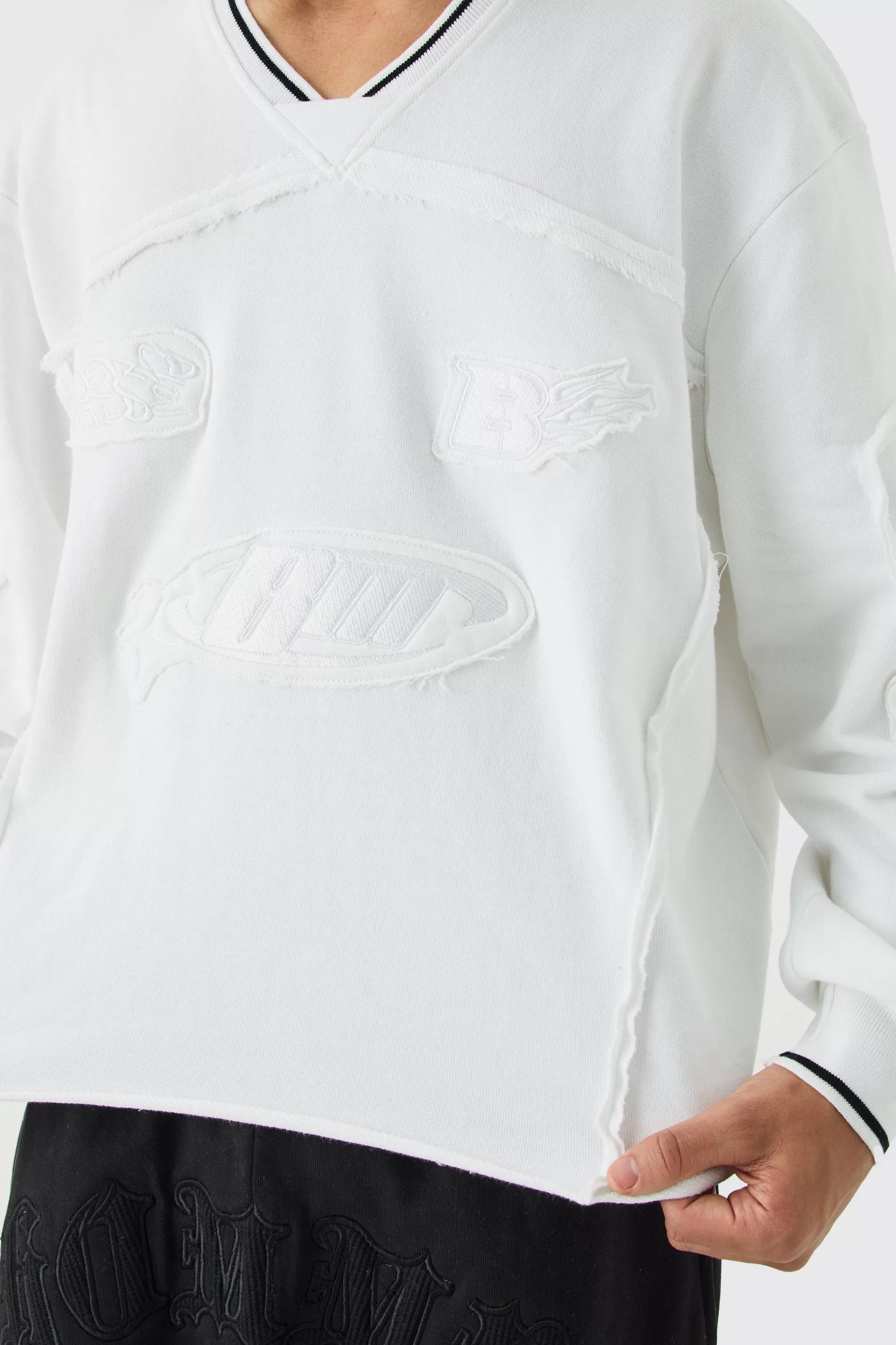 boohooMAN Oversized Boxy Embroidered Sports Rib Sweatshirt | UK