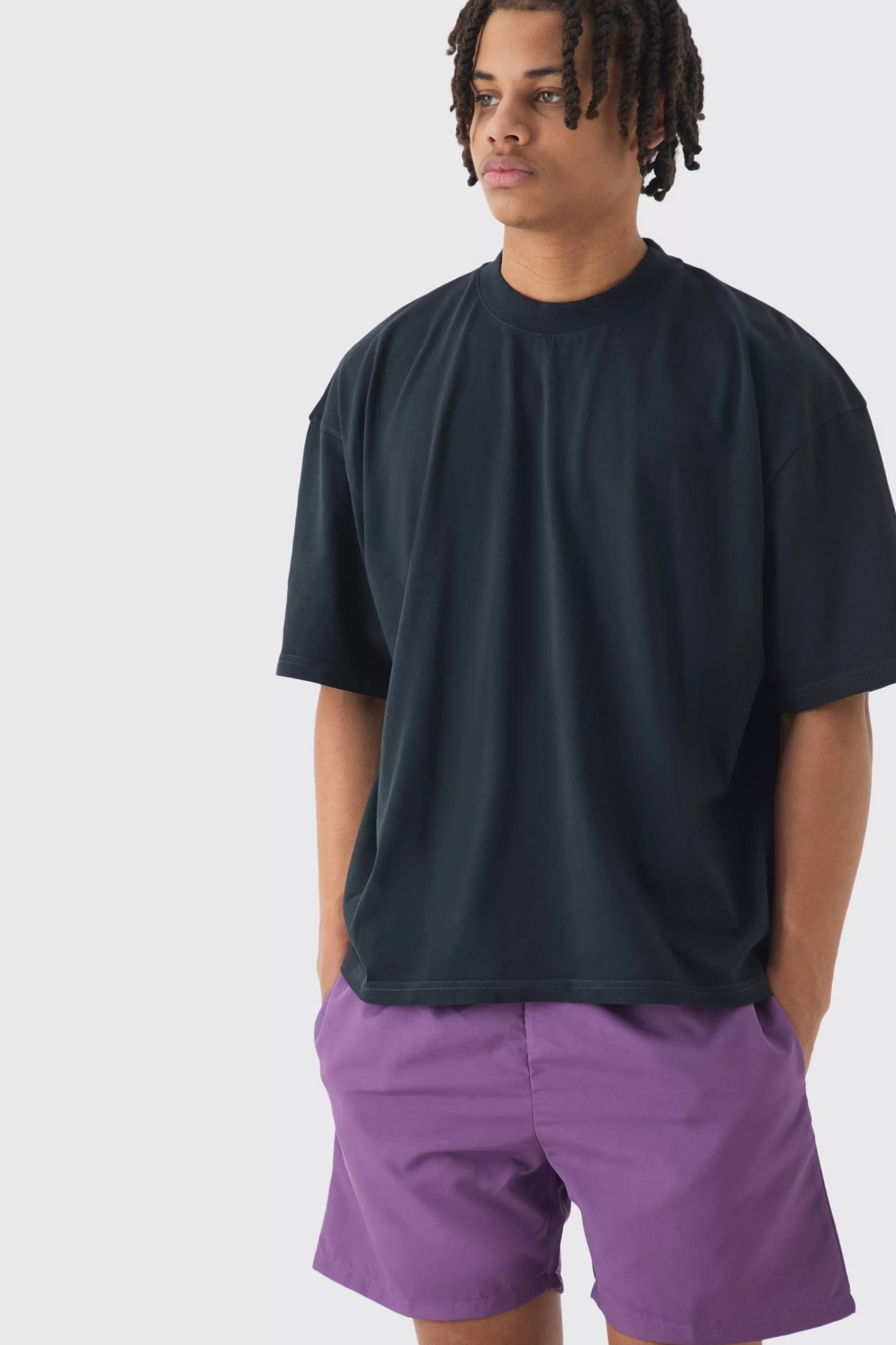 boohooMAN Oversized Boxy Extended Neck Bird Graphic T-shirt & Swim Set | UK