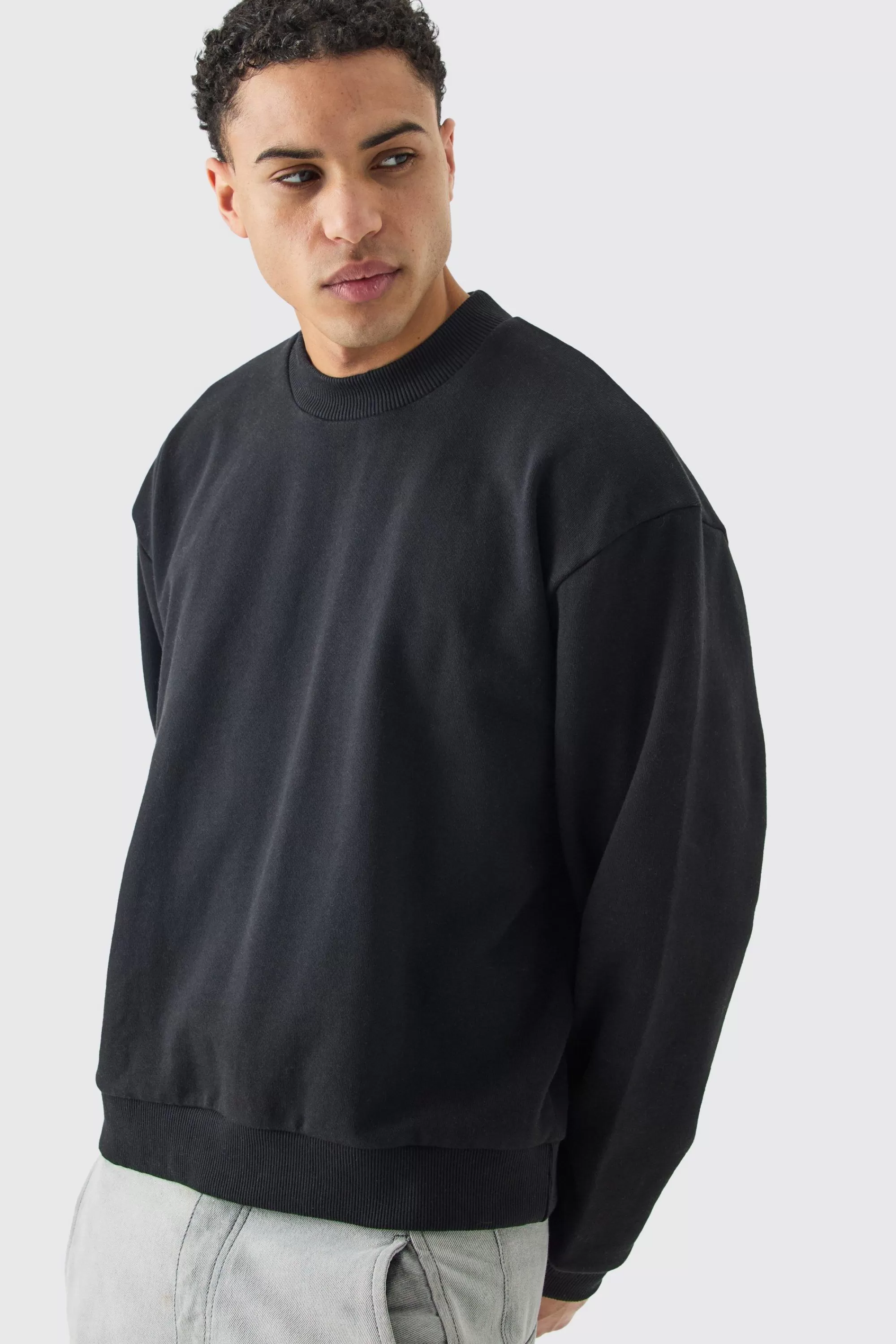 boohooMAN Oversized Boxy Extended Neck Heavy Sweatshirt | UK