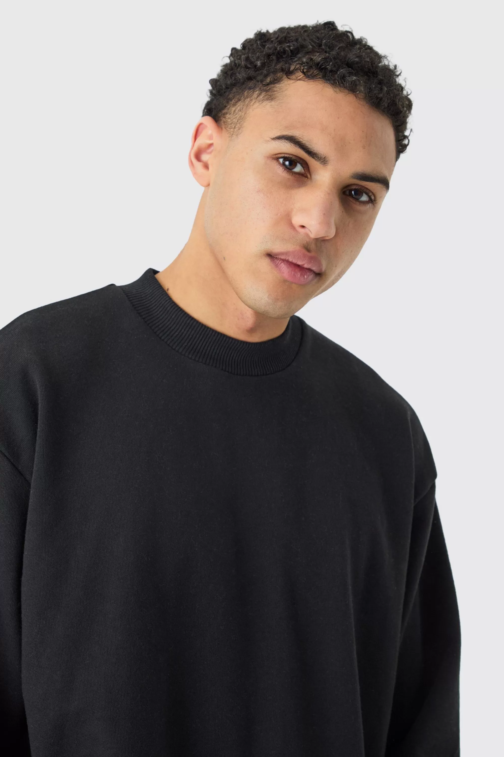 boohooMAN Oversized Boxy Extended Neck Heavy Sweatshirt | UK