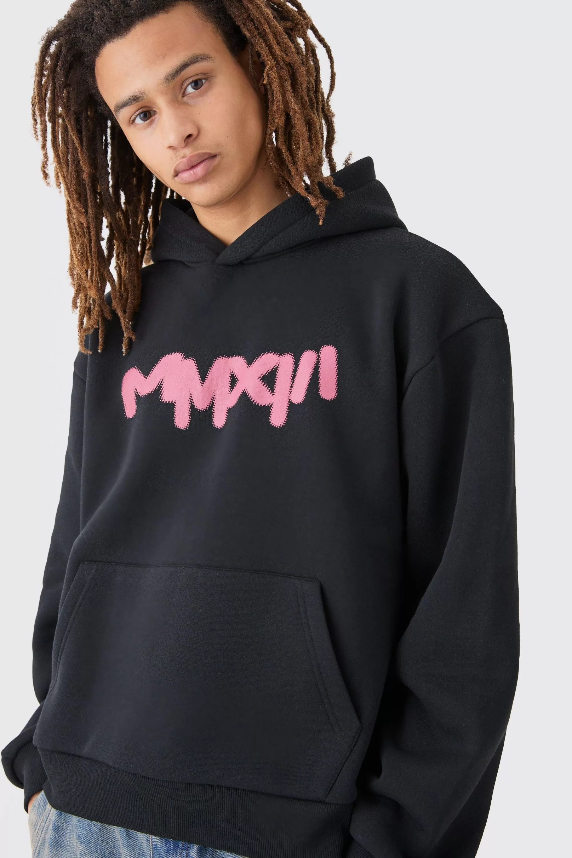 boohooMAN Oversized Boxy Floral Line Drawing Hoodie | UK
