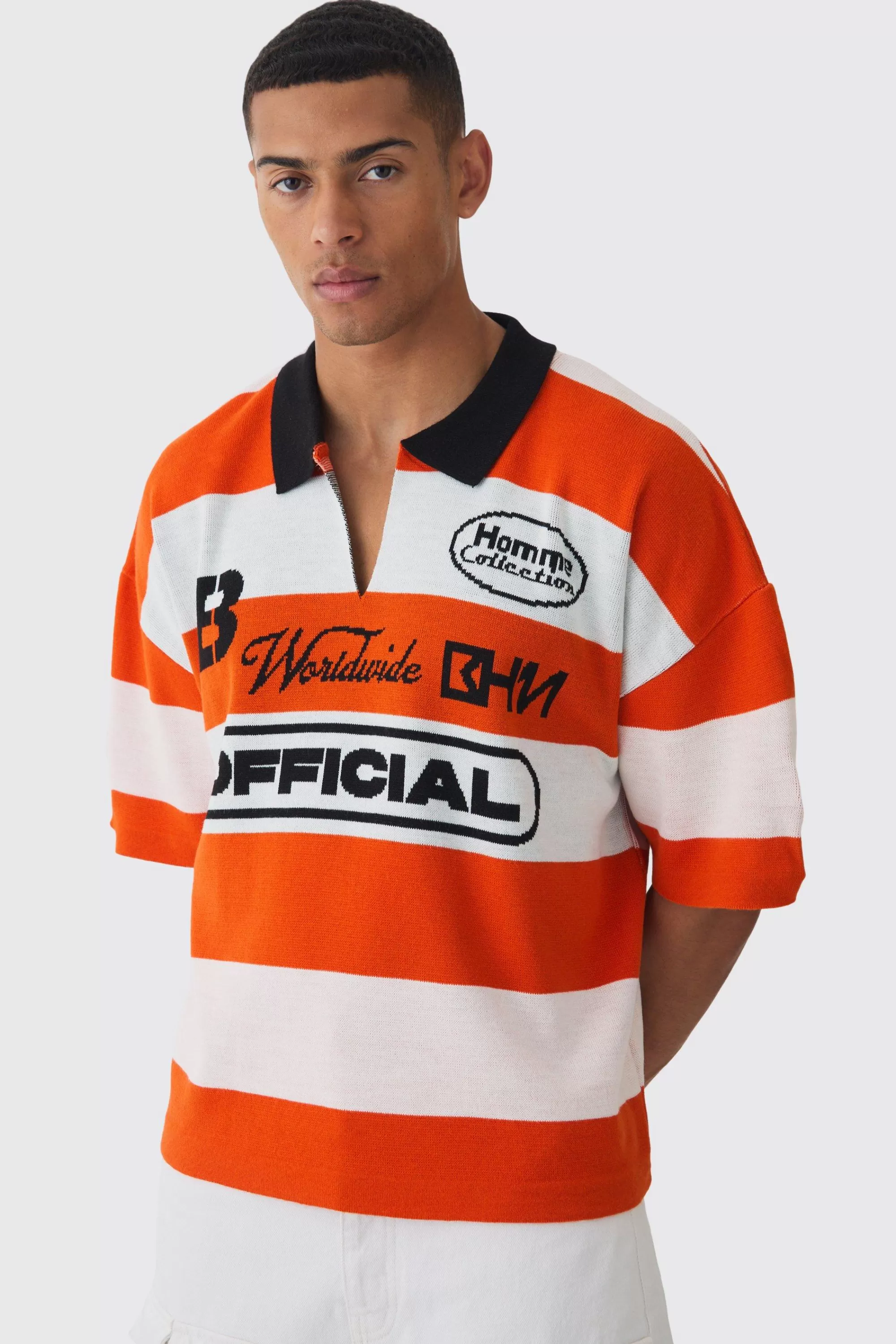 boohooMAN Oversized Boxy Football Knitted Top | UK