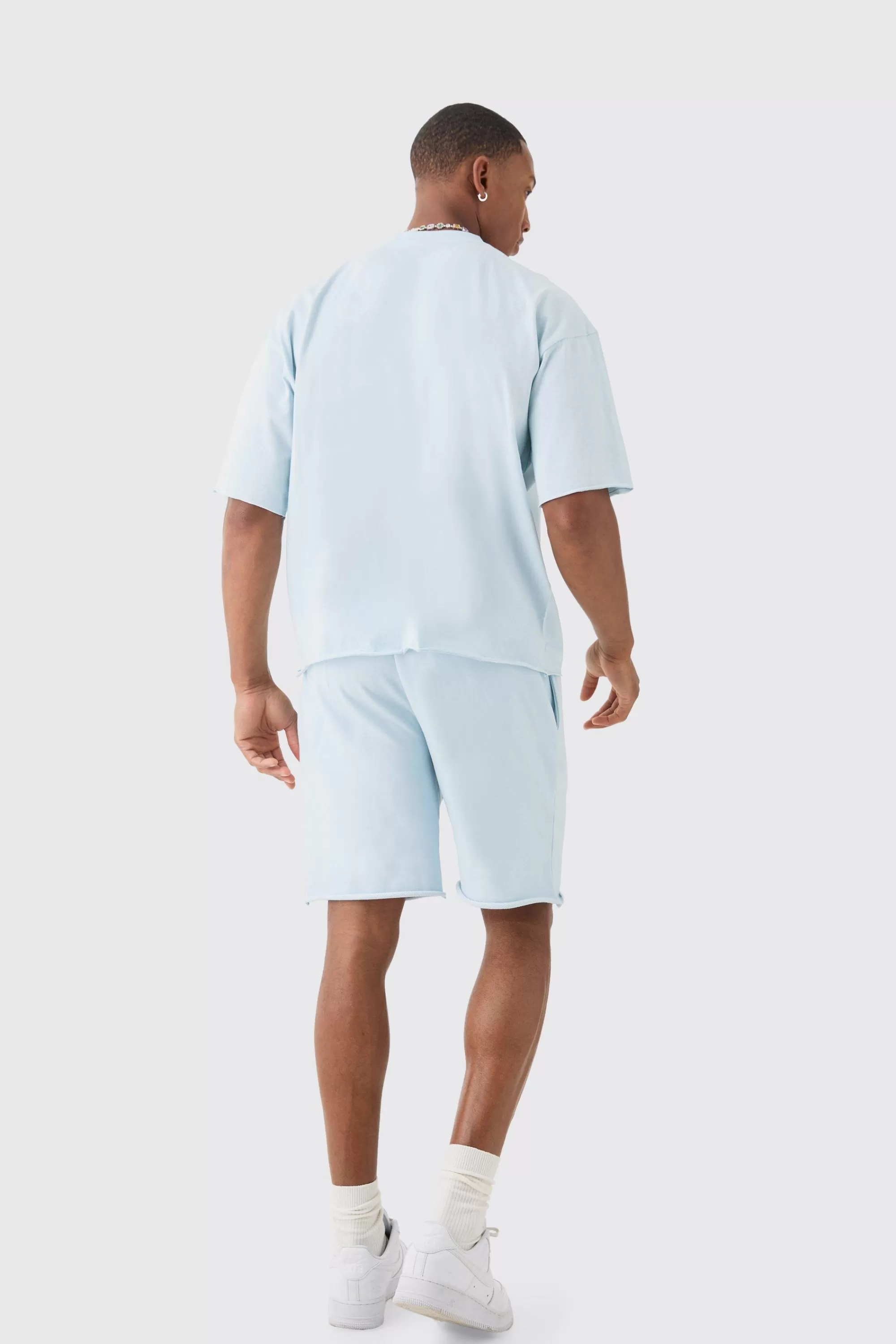 boohooMAN Oversized Boxy Graffiti Spray Graphic Raw Hem T-shirt Set | UK