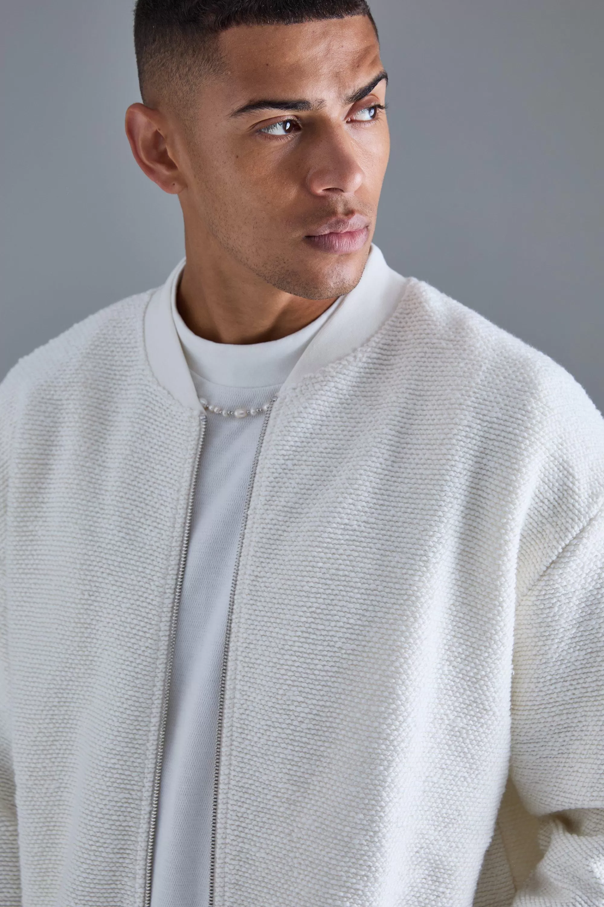 boohooMAN Oversized Boxy Heavy Boucle Bomber Jacket | UK