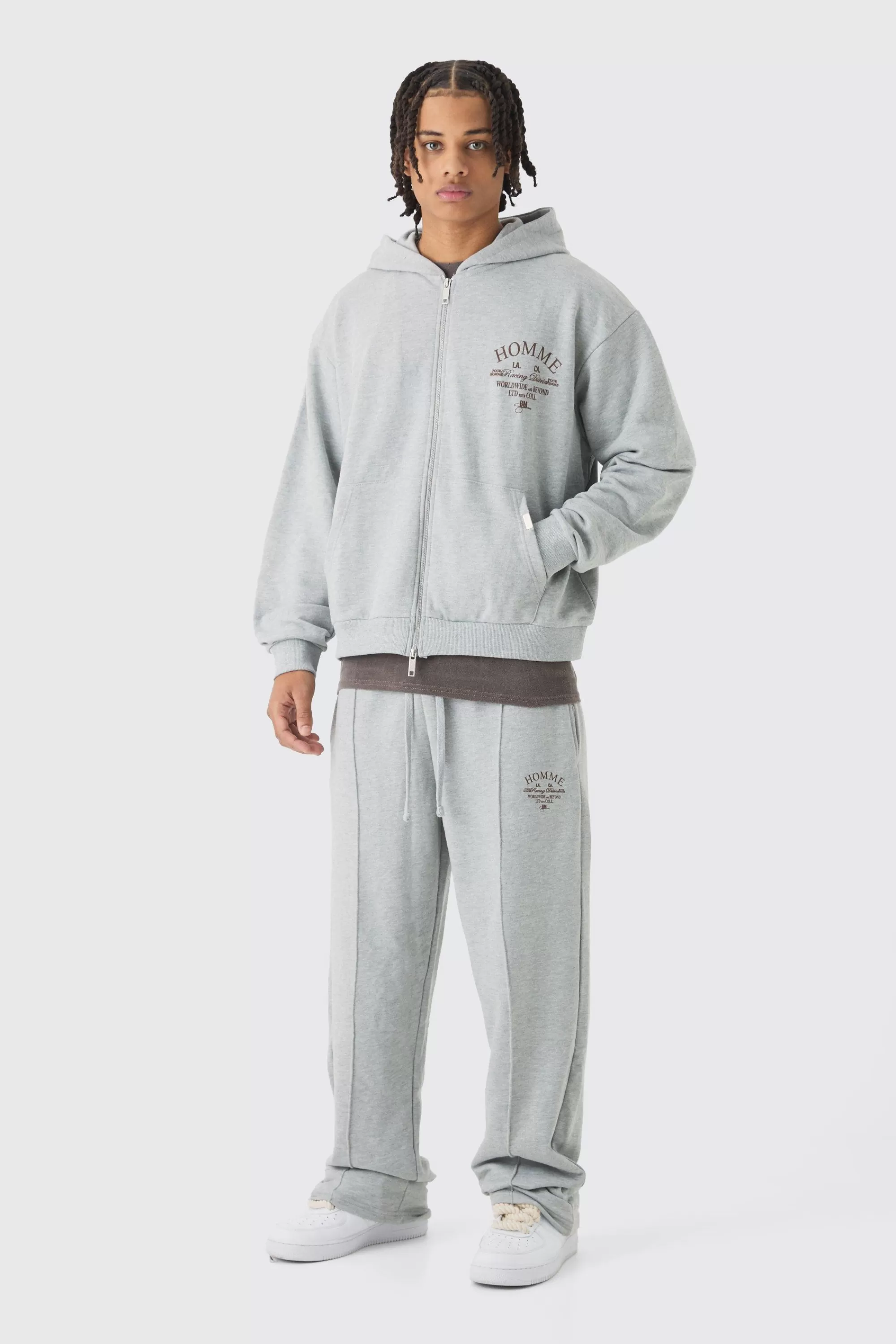 boohooMAN Oversized Boxy Heavy Hooded Zip Through Tracksuit | UK