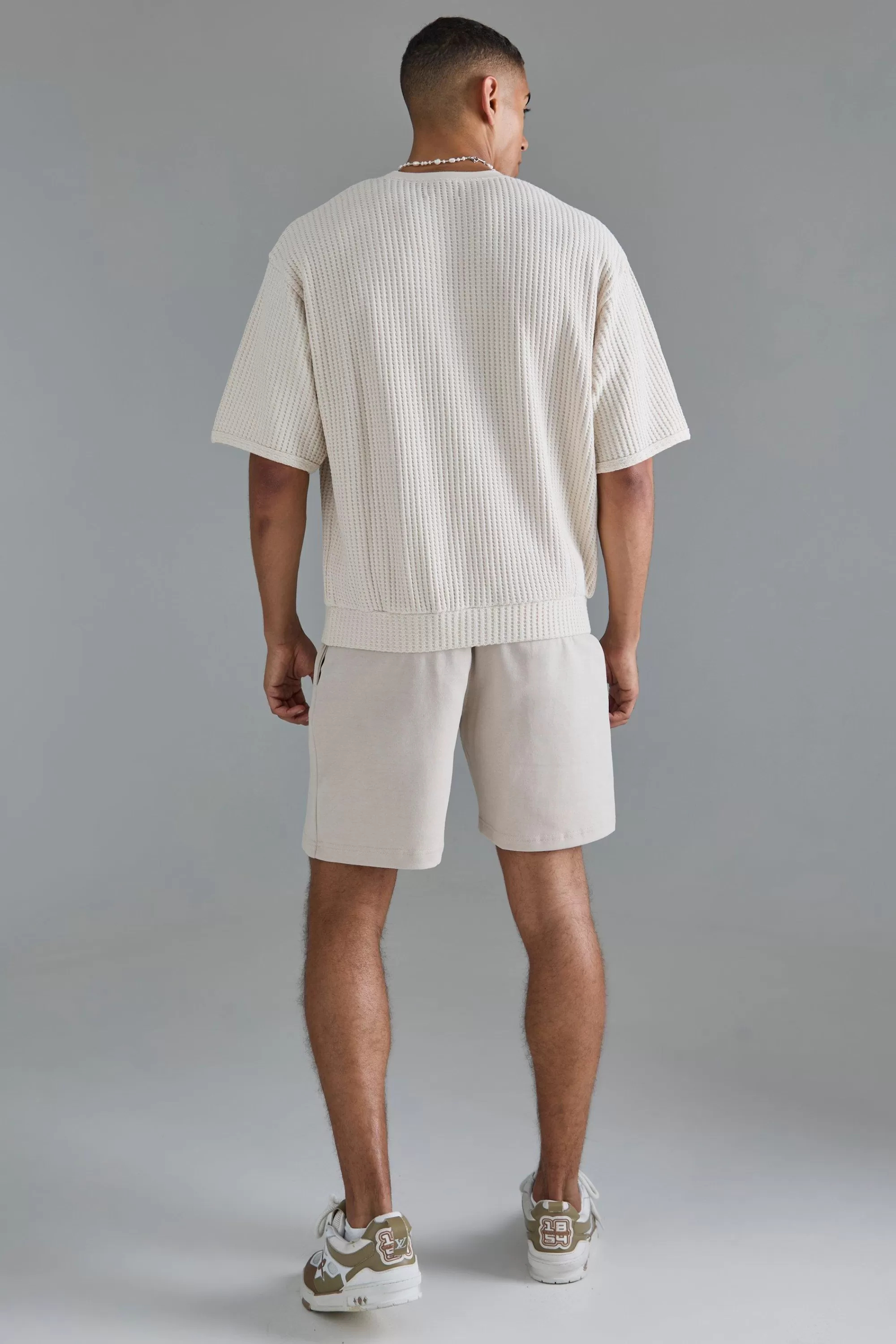 boohooMAN Oversized Boxy Heavy Jumbo Waffle Applique Sweatshirt | UK