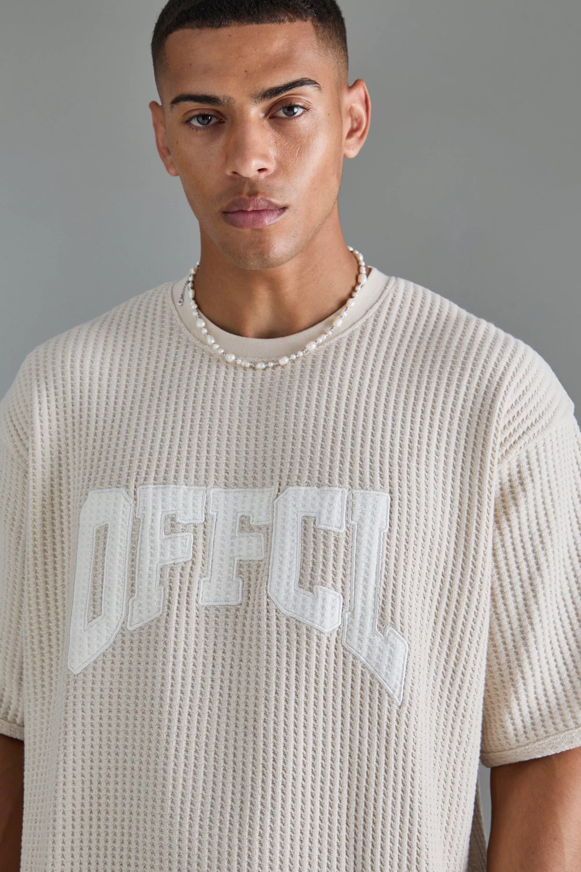 boohooMAN Oversized Boxy Heavy Jumbo Waffle Applique Sweatshirt | UK