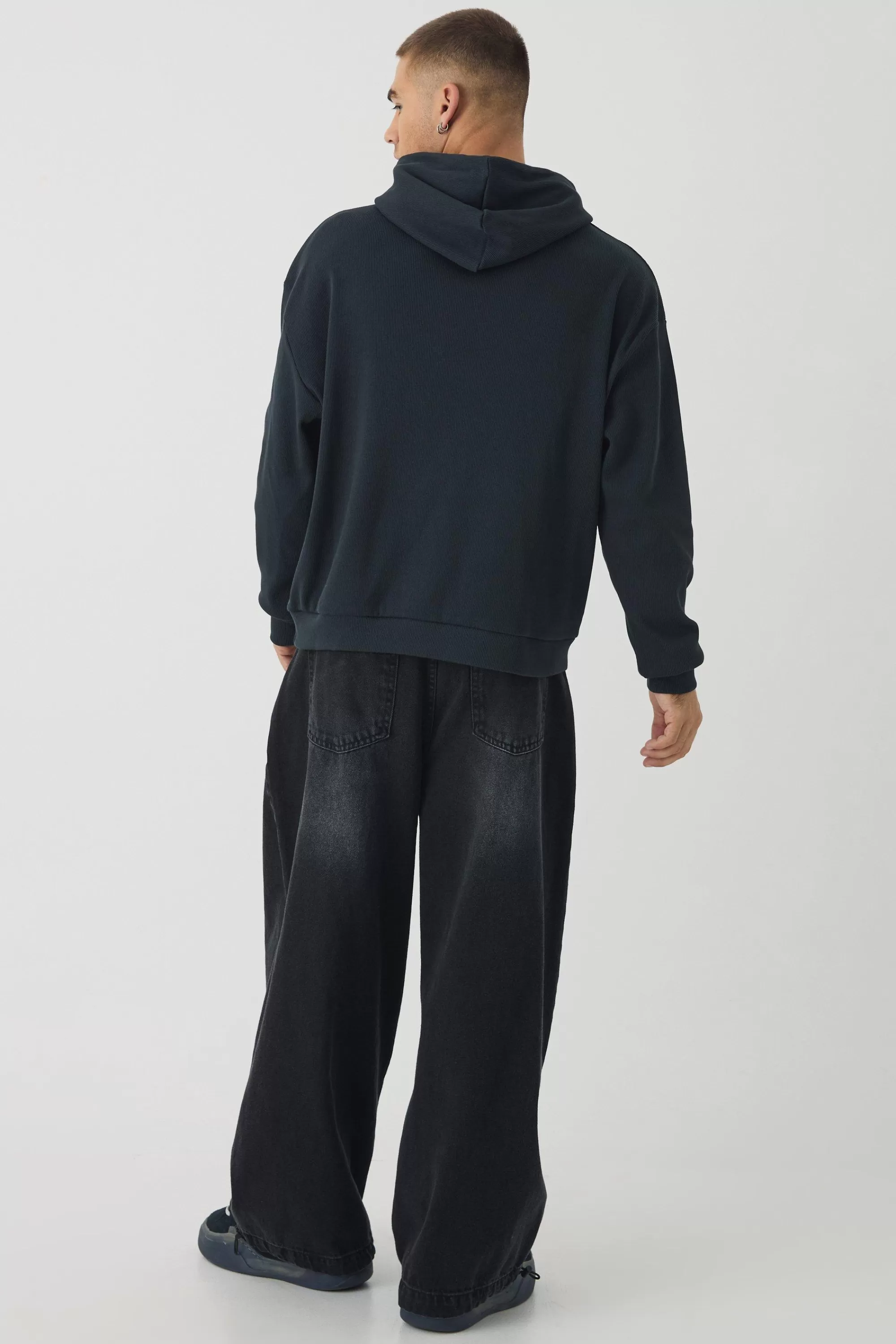 boohooMAN Oversized Boxy Heavy Ribbed Hoodie | UK