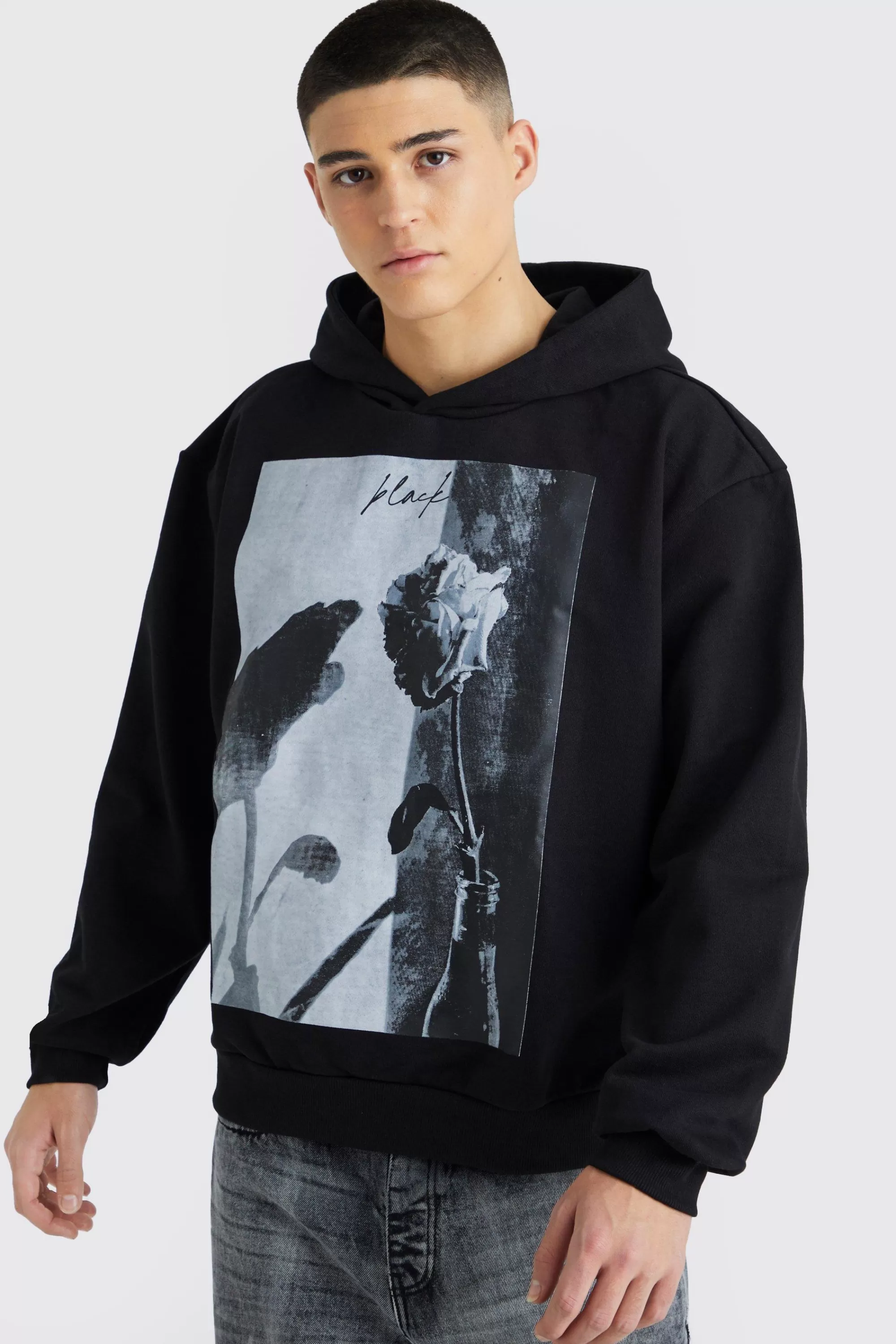 boohooMAN Oversized Boxy Heavyweight Graphic Hoodie | UK