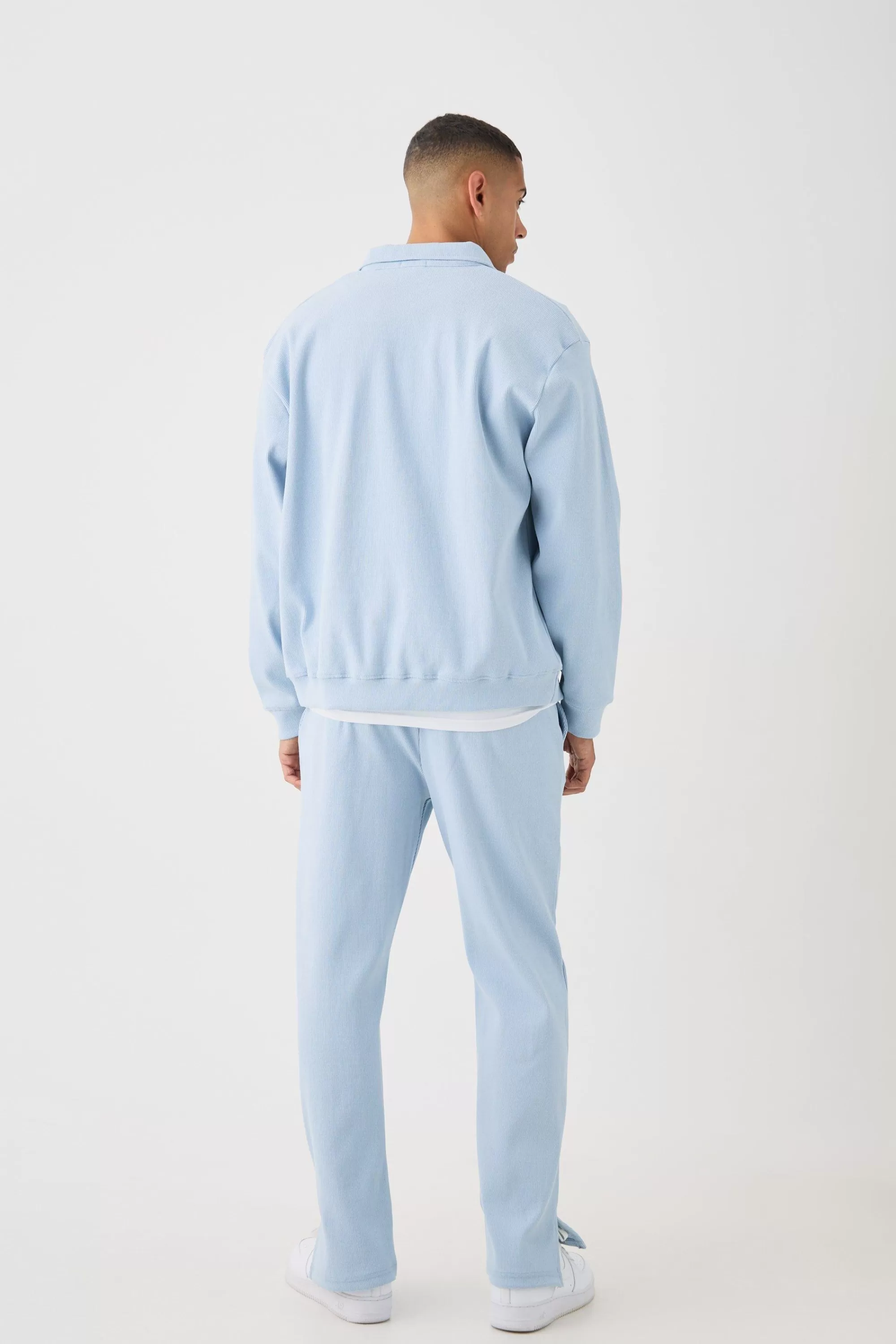 boohooMAN Oversized Boxy Heavyweight Ribbed Harrington Set | UK
