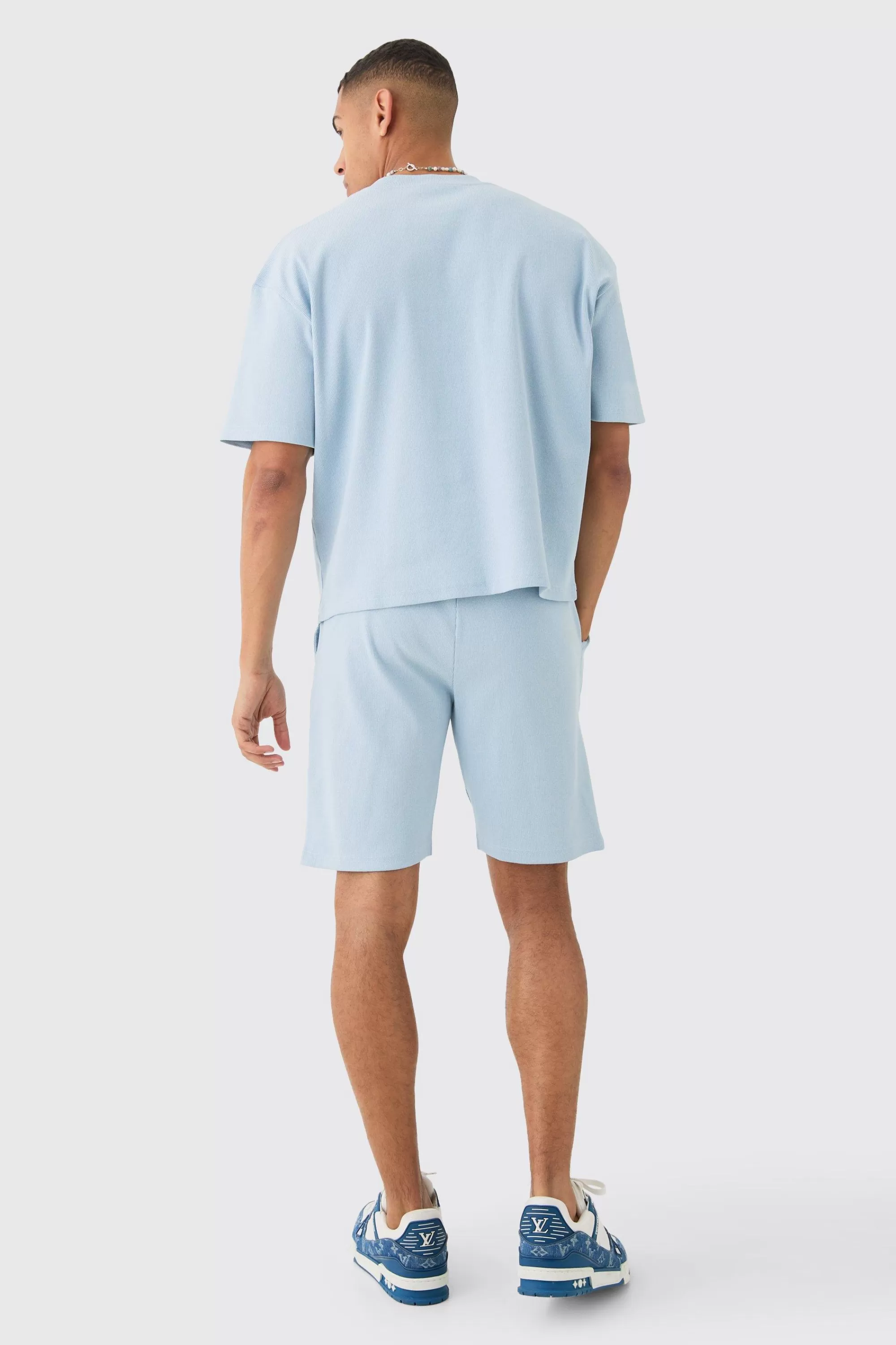 boohooMAN Oversized Boxy Heavyweight Ribbed T-shirt & Shorts Set | UK