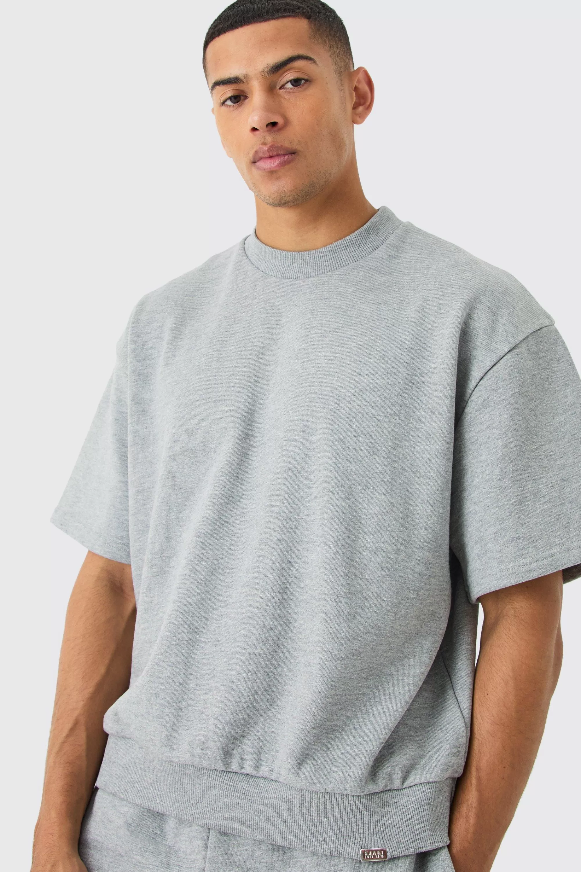 boohooMAN Oversized Boxy Heavyweight Short Sleeve Sweatshirt | UK