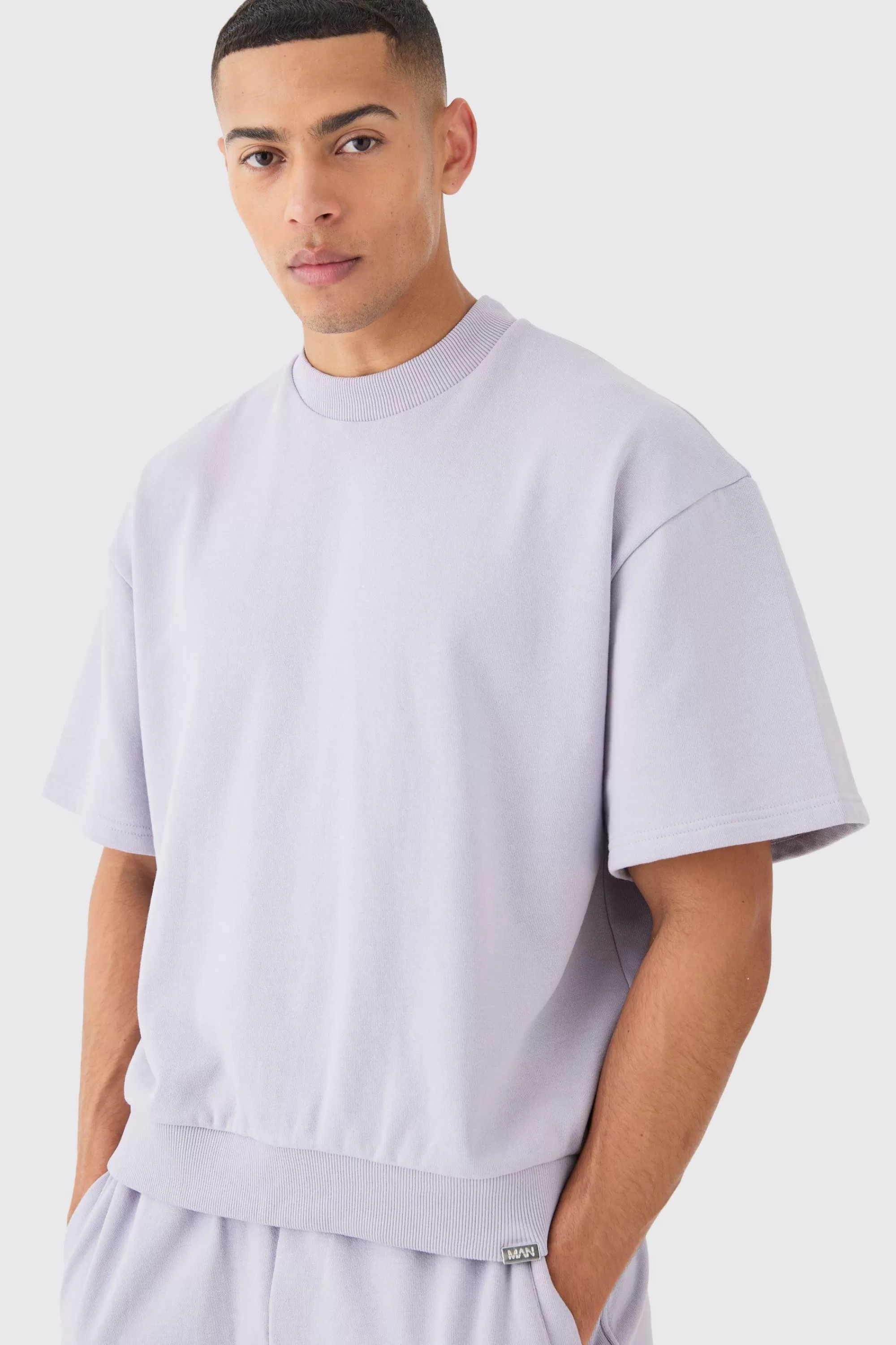 boohooMAN Oversized Boxy Heavyweight Short Sleeve Sweatshirt | UK