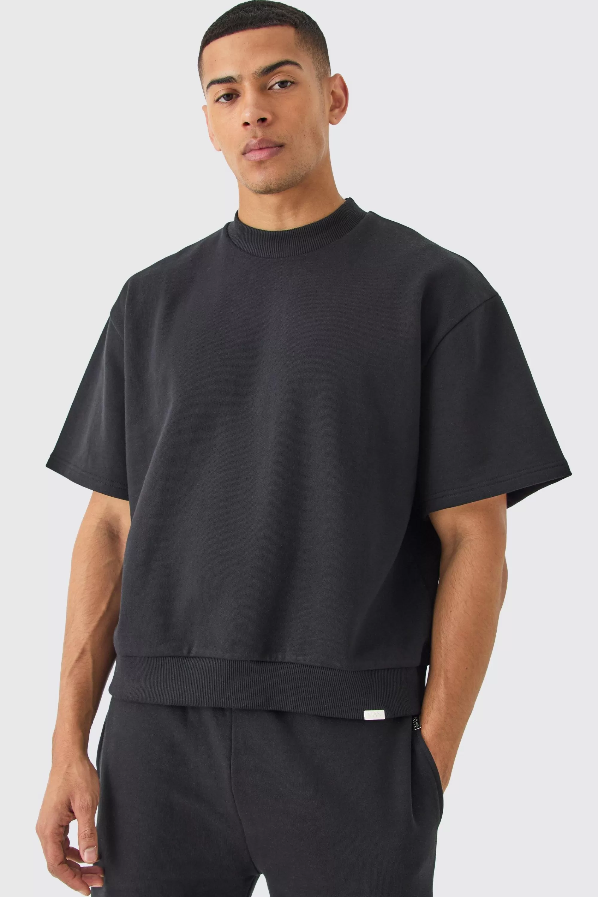 boohooMAN Oversized Boxy Heavyweight Short Sleeve Sweatshirt | UK
