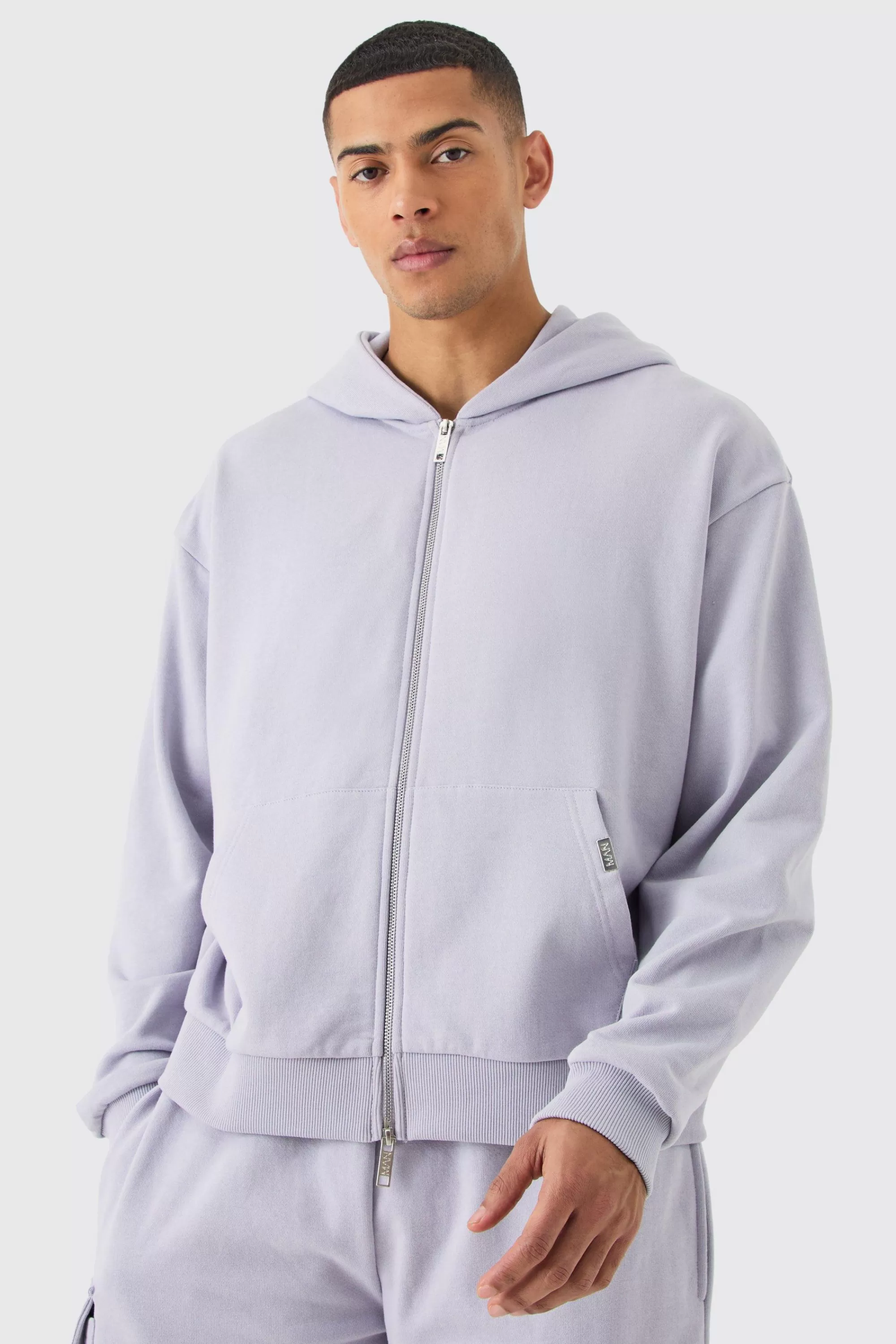 boohooMAN Oversized Boxy Heavyweight Zip Through Hoodie | UK