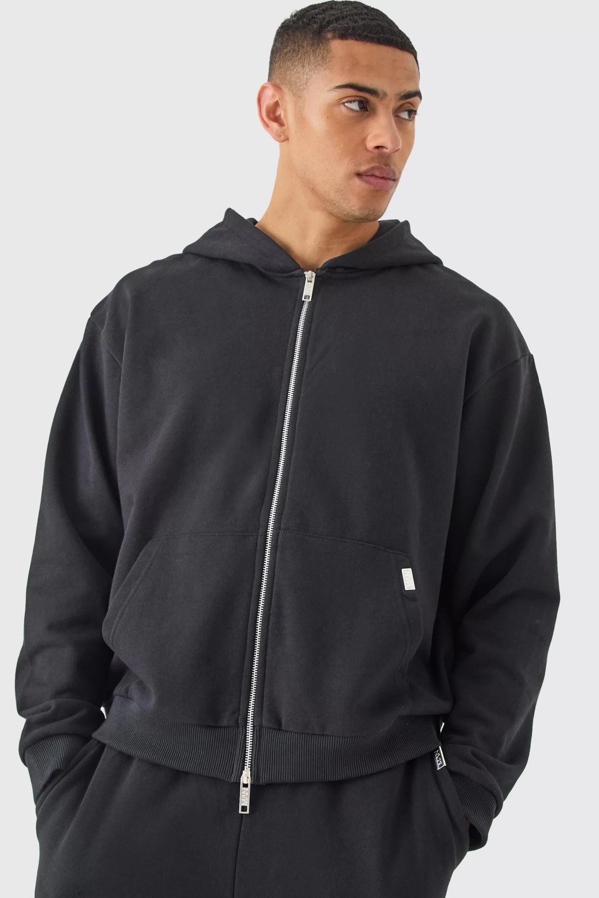 boohooMAN Oversized Boxy Heavyweight Zip Thru Hoodie | UK