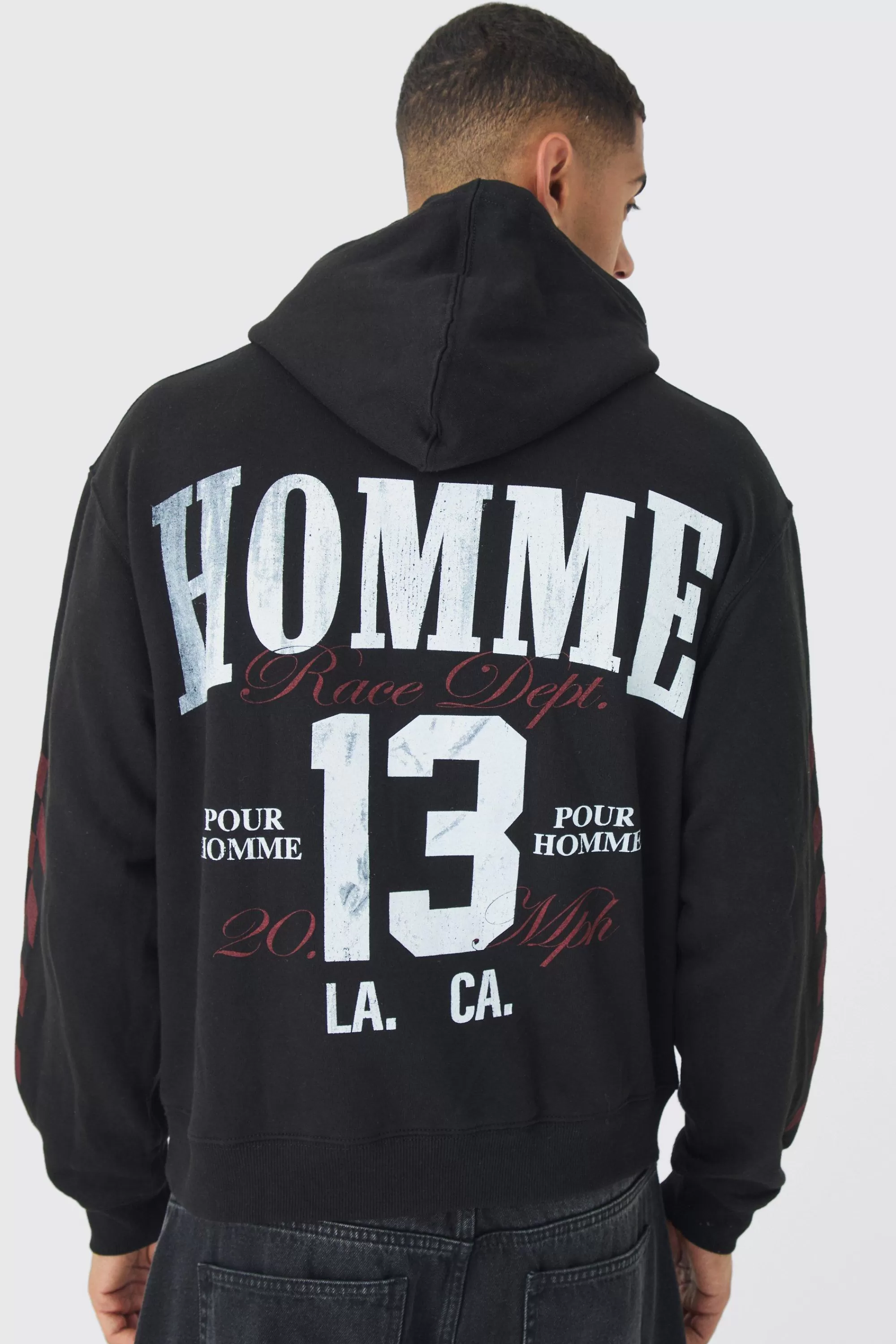 boohooMAN Oversized Boxy Homme 13 Moto Hoodie | UK
