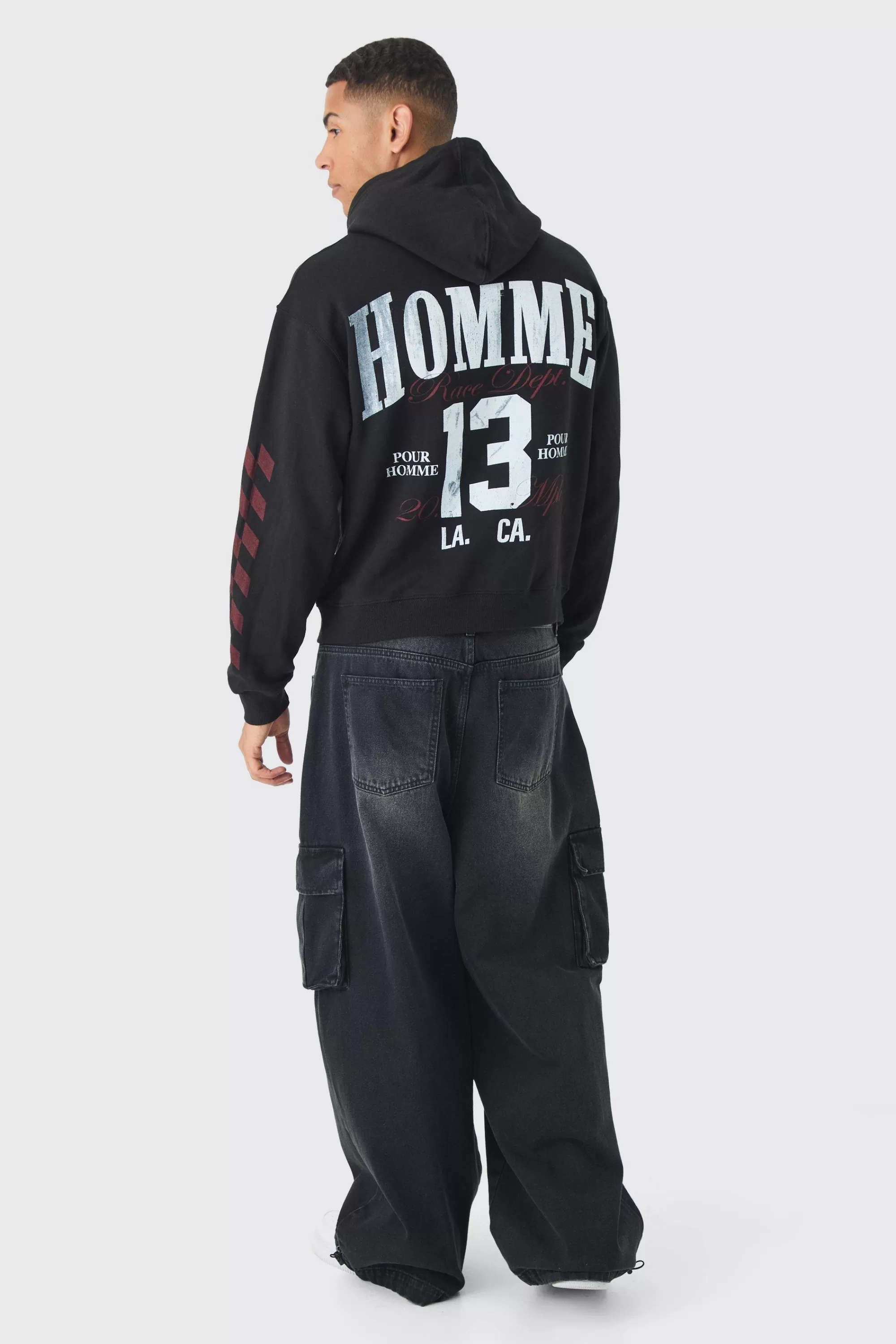 boohooMAN Oversized Boxy Homme 13 Moto Hoodie | UK