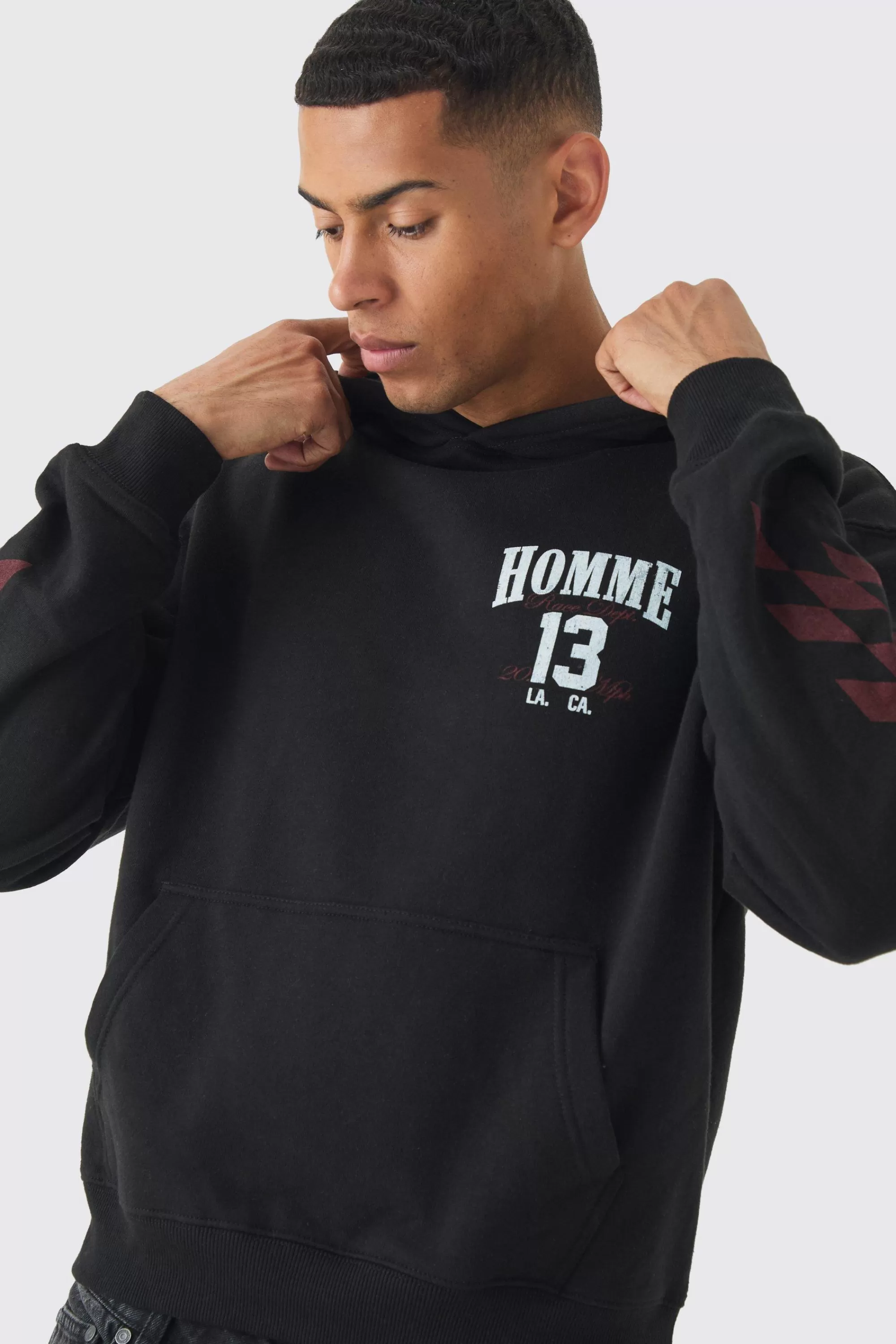 boohooMAN Oversized Boxy Homme 13 Moto Hoodie | UK