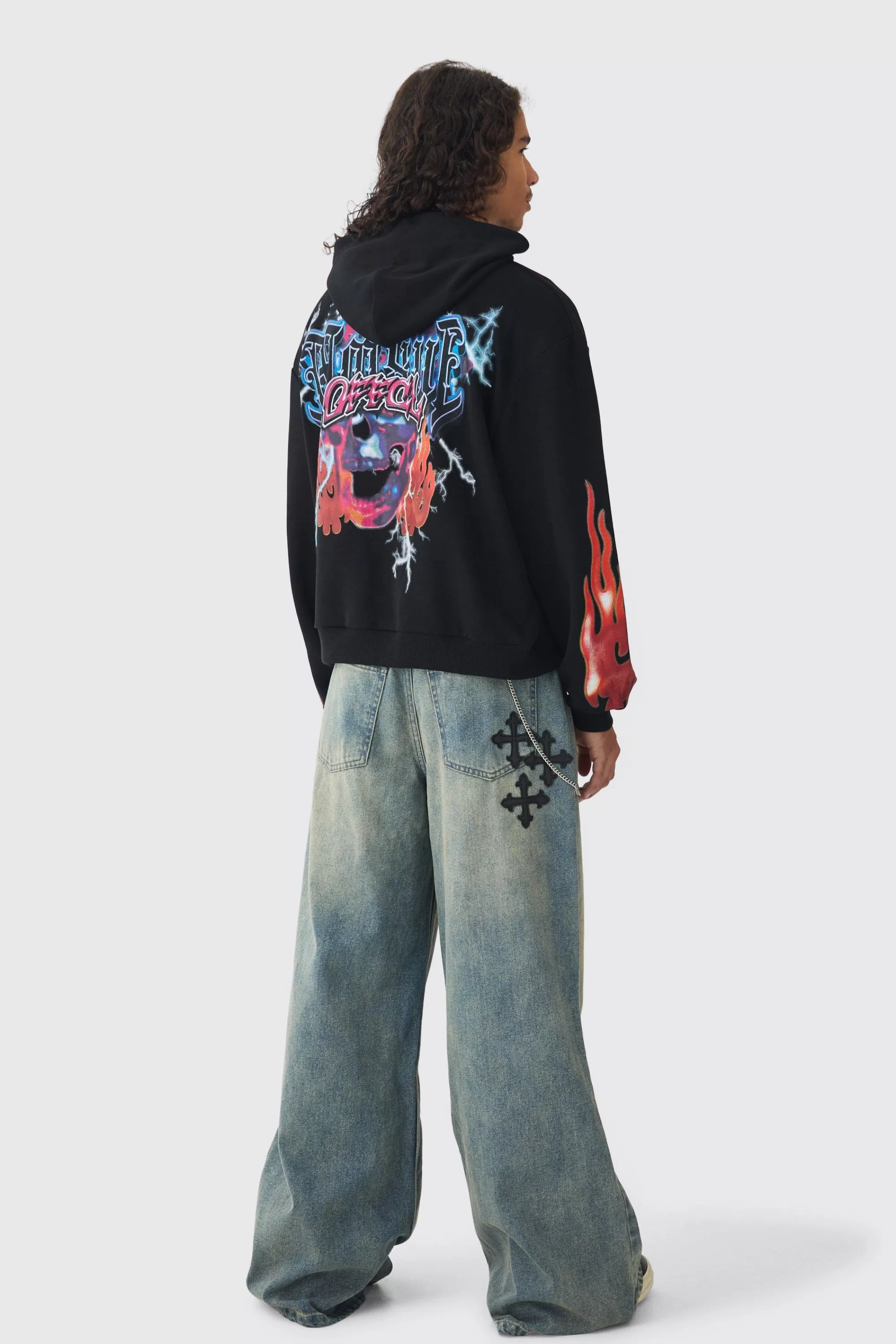 boohooMAN Oversized Boxy Homme Offcl Print Graphic Hoodie | UK