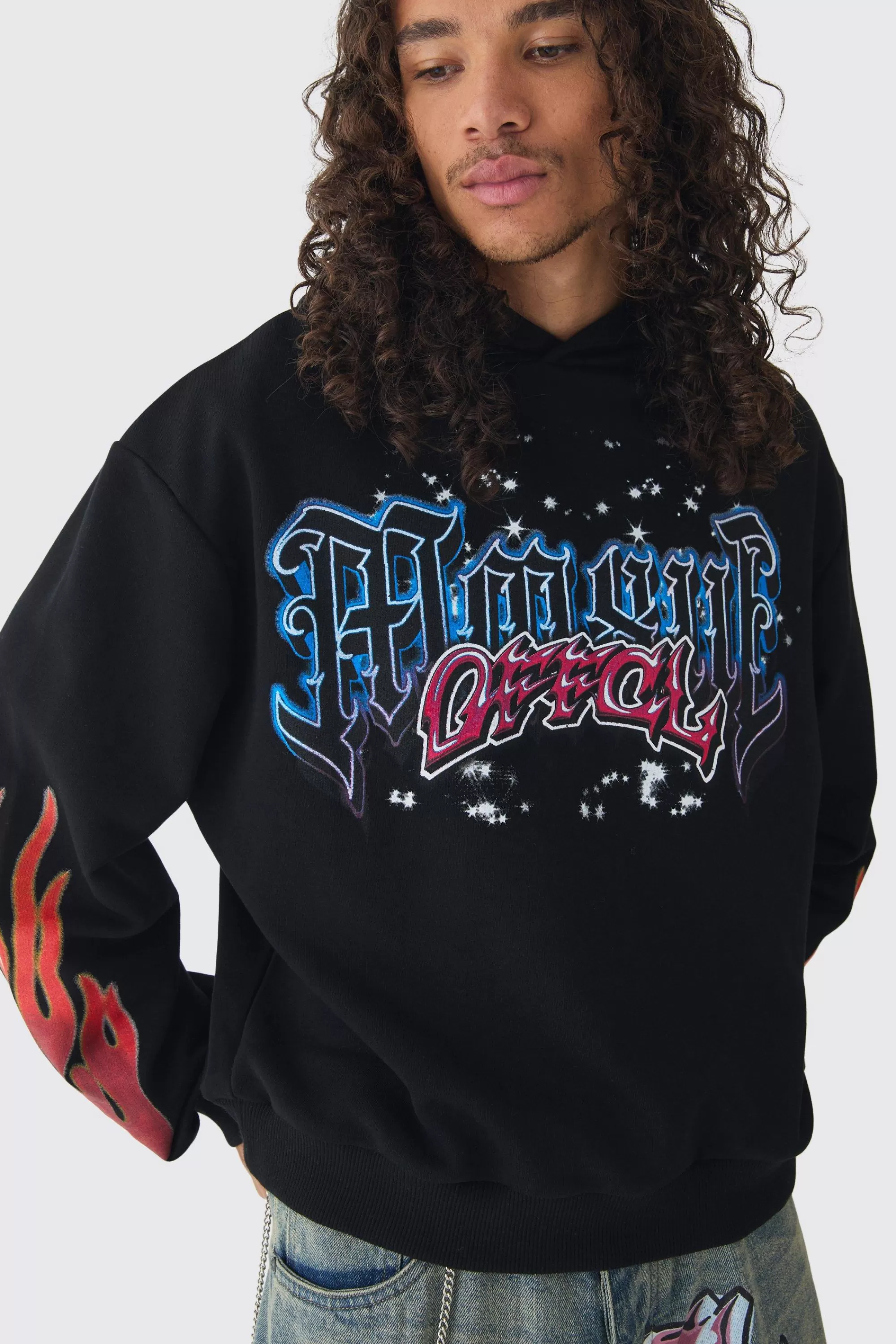 boohooMAN Oversized Boxy Homme Offcl Print Graphic Hoodie | UK