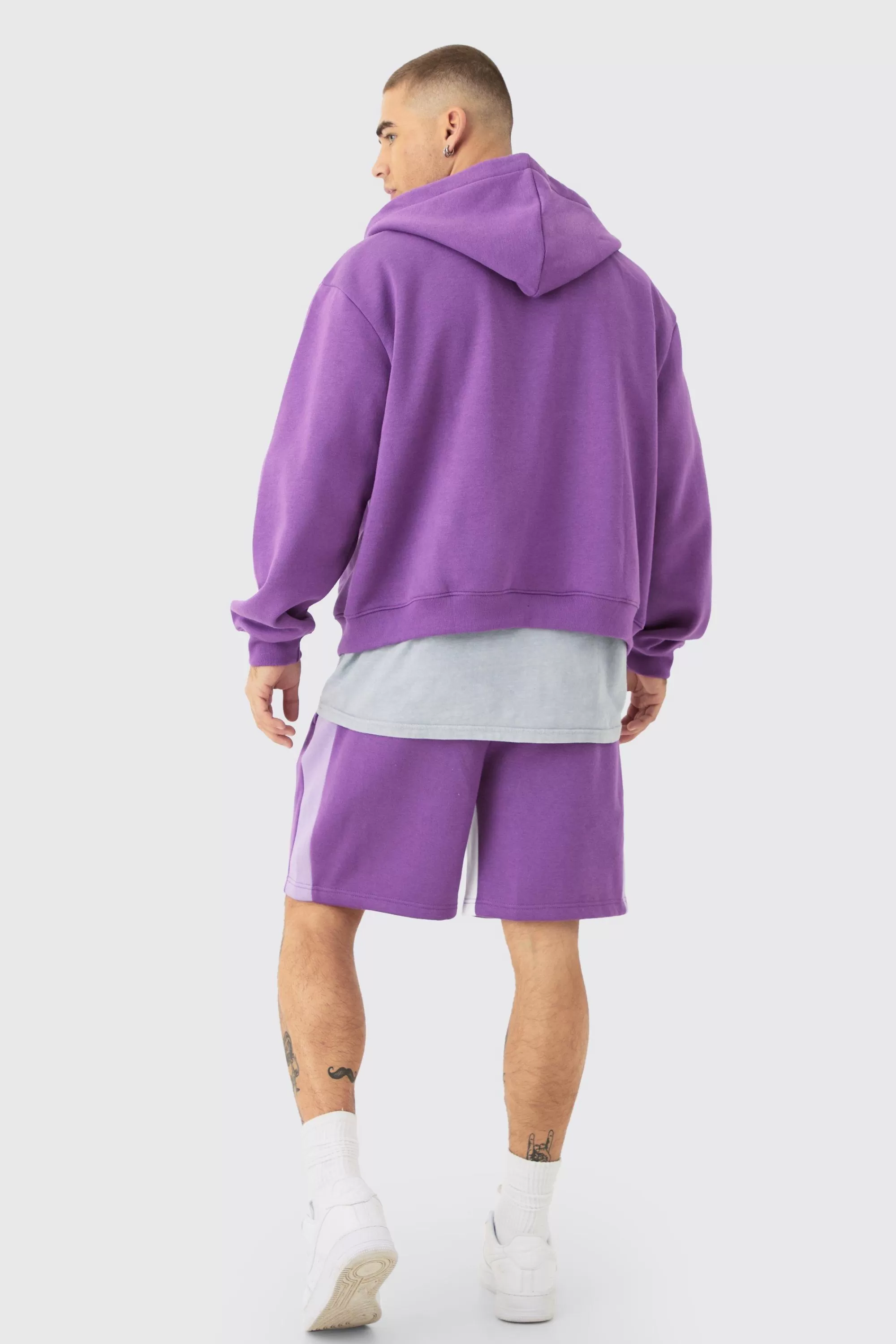boohooMAN Oversized Boxy Hooded Gusset Short Tracksuit | UK