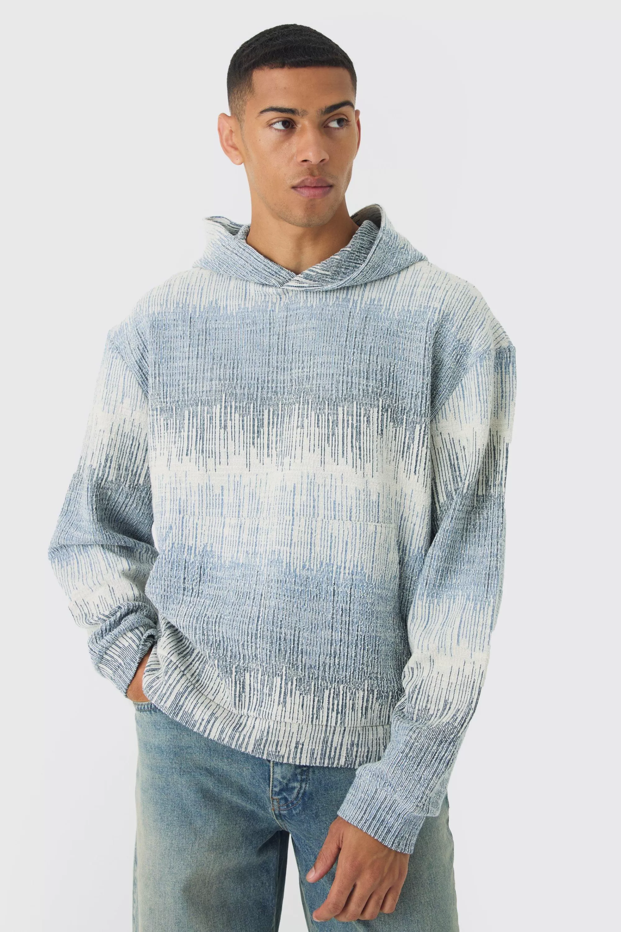 boohooMAN Oversized Boxy Jacquard Hoodie | UK