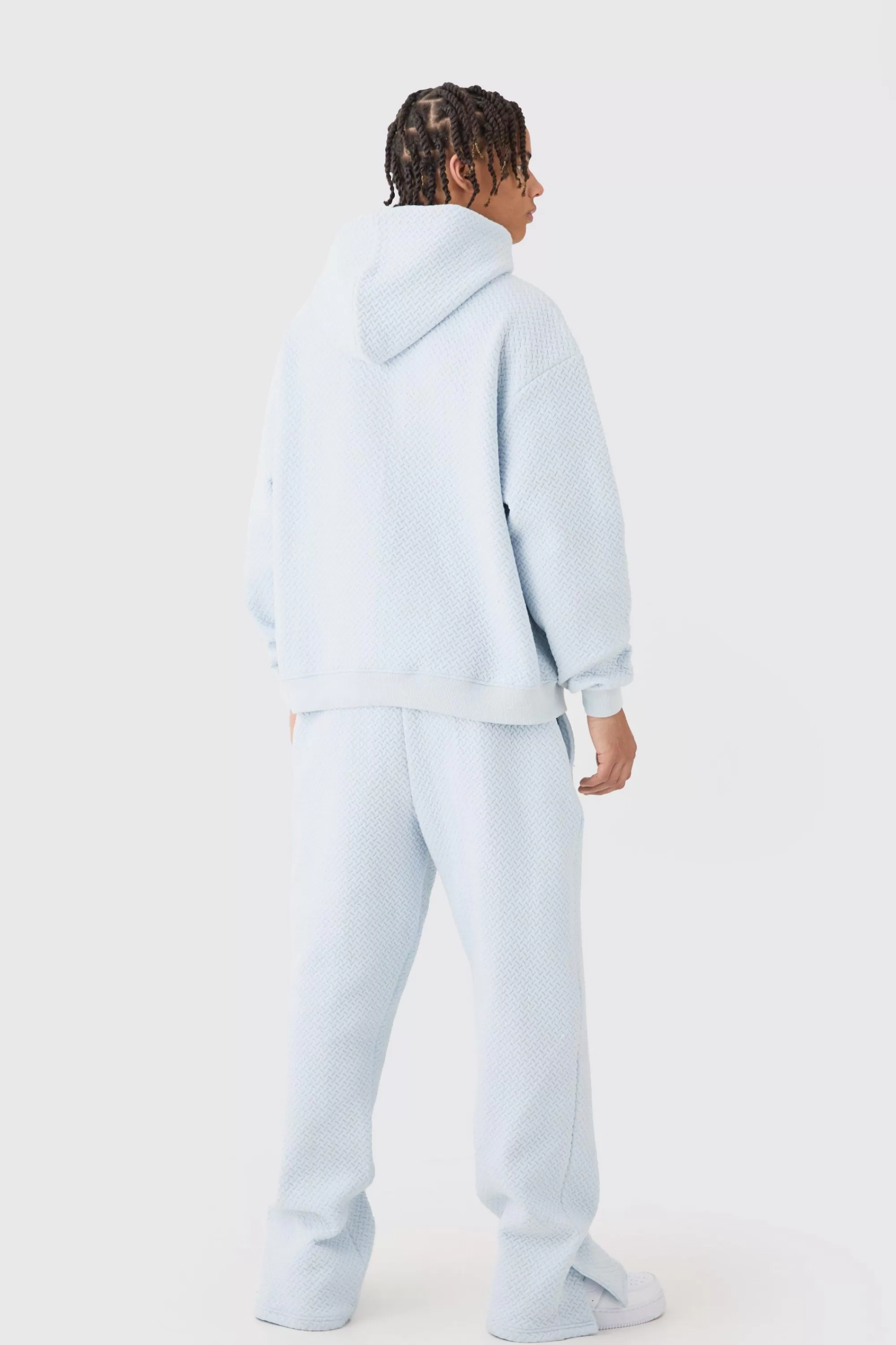 boohooMAN Oversized Boxy Jacquard Quilted Embroided Hooded Tracksuit | UK