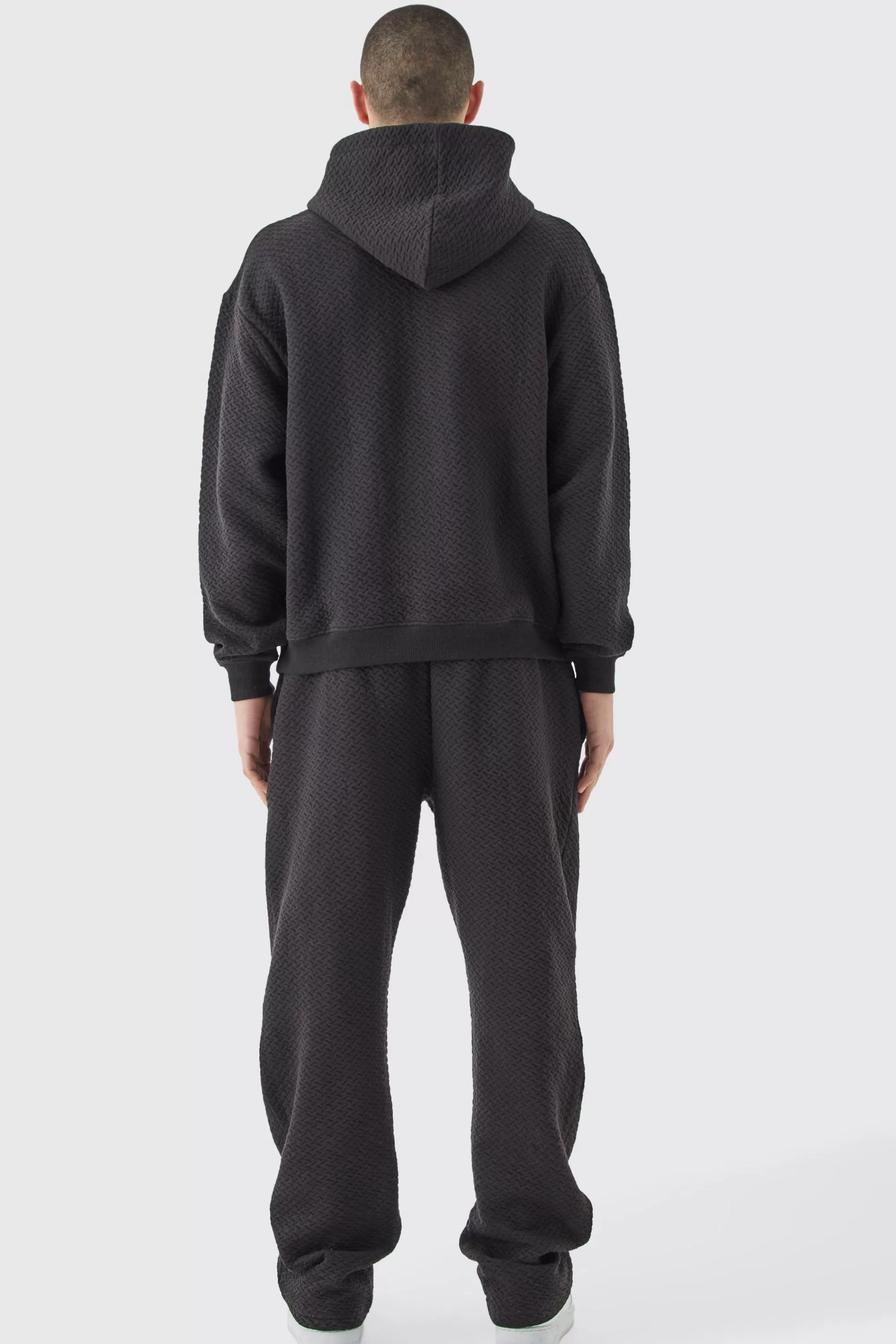 boohooMAN Oversized Boxy Jacquard Quilted Embroided Hoodie | UK