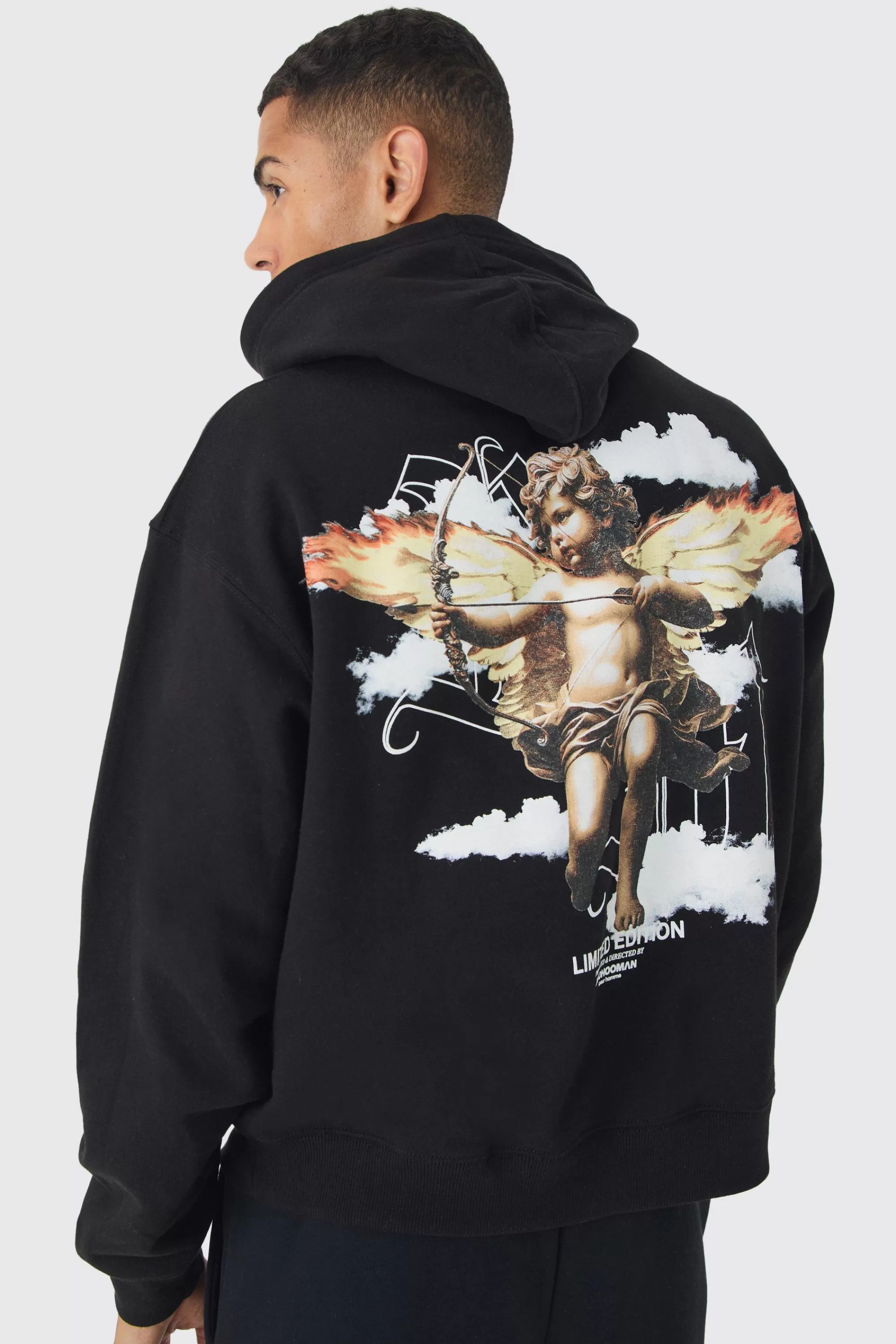 boohooMAN Oversized Boxy Large Scale Cloud Renasissance Back Print Hoodie | UK