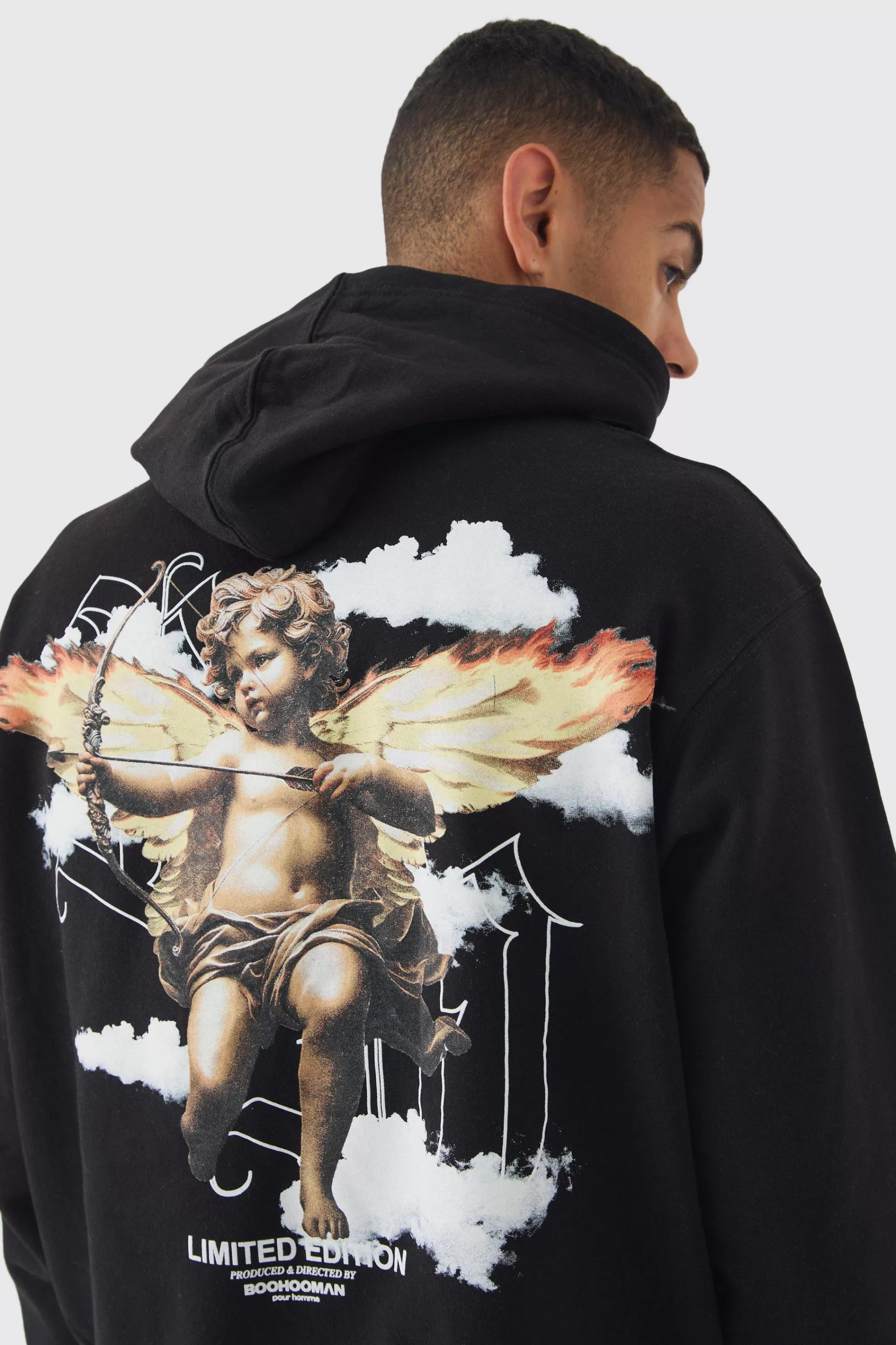 boohooMAN Oversized Boxy Large Scale Cloud Renasissance Back Print Hoodie | UK