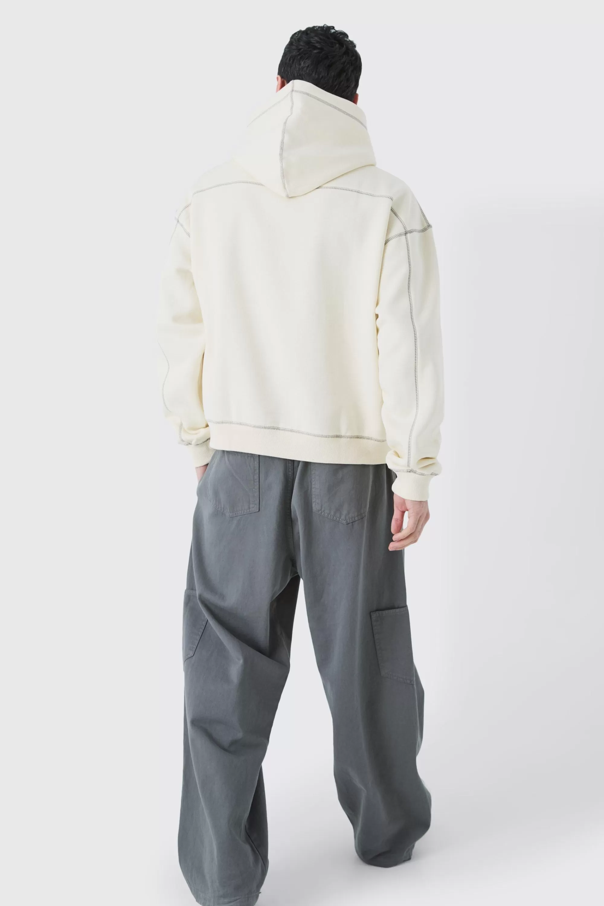boohooMAN Oversized Boxy Limited Contrast Stitch Hoodie | UK